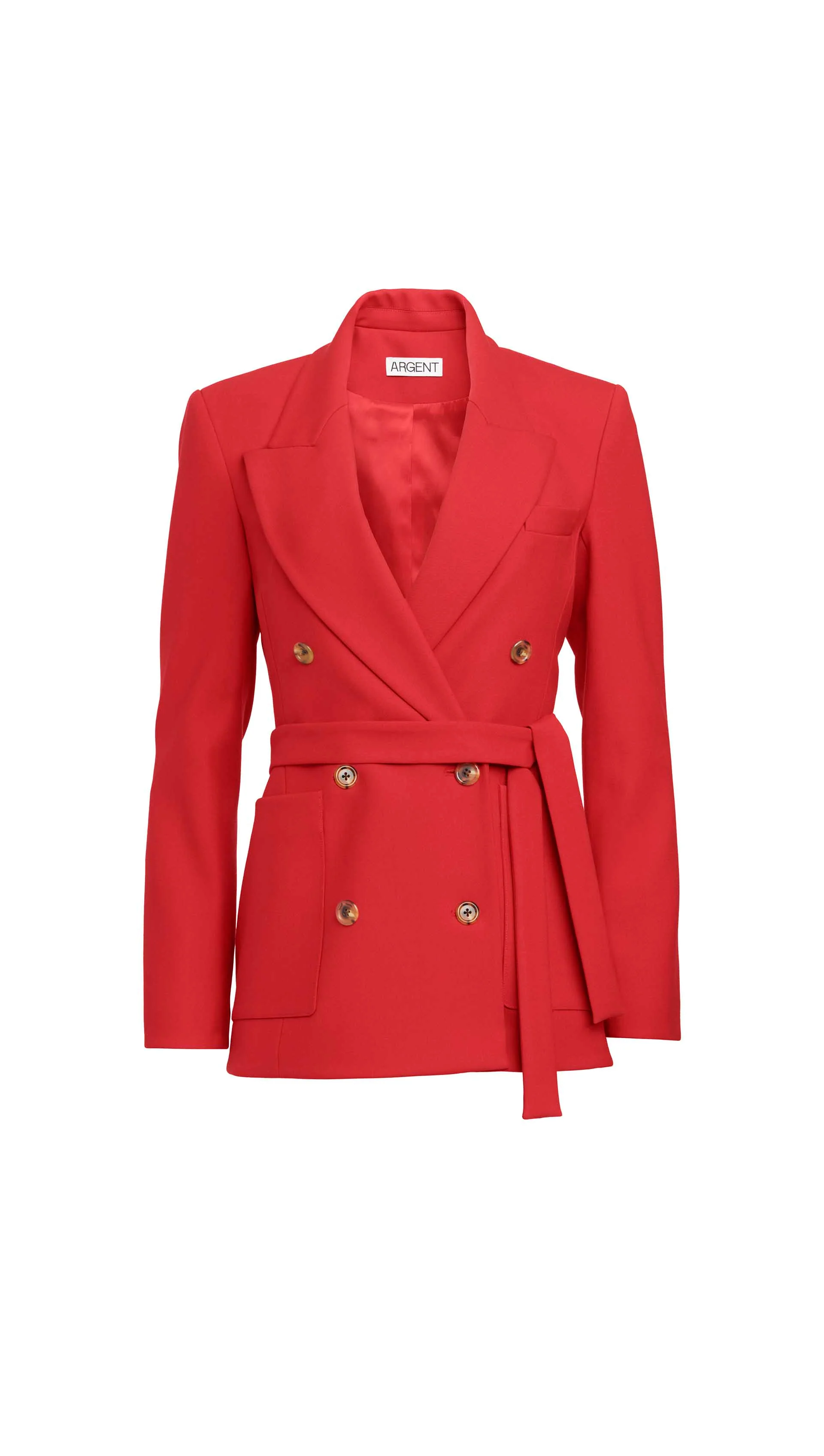 Belted Double-Breasted Blazer in Heavy Wool Twill | Ruby Red - Image 10