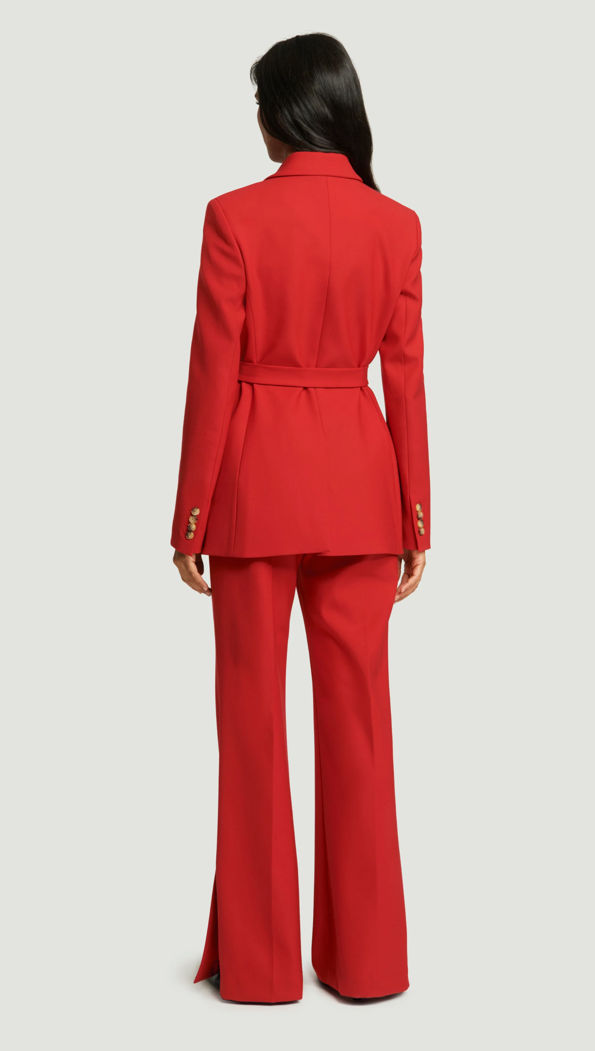Belted Double-Breasted Blazer in Heavy Wool Twill | Ruby Red - Image 5