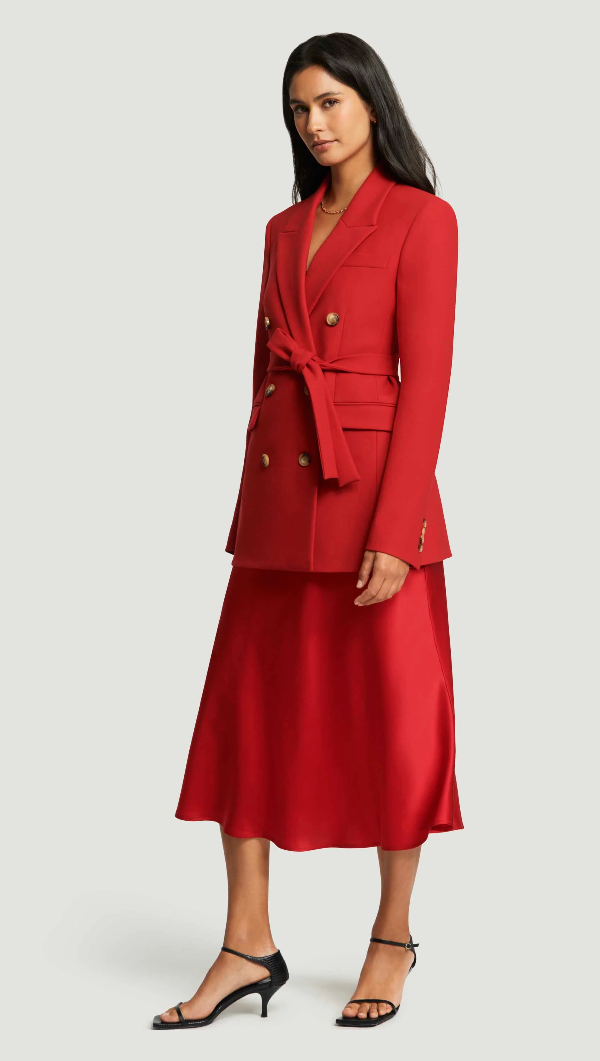 Belted Double-Breasted Blazer in Heavy Wool Twill | Ruby Red - Image 6
