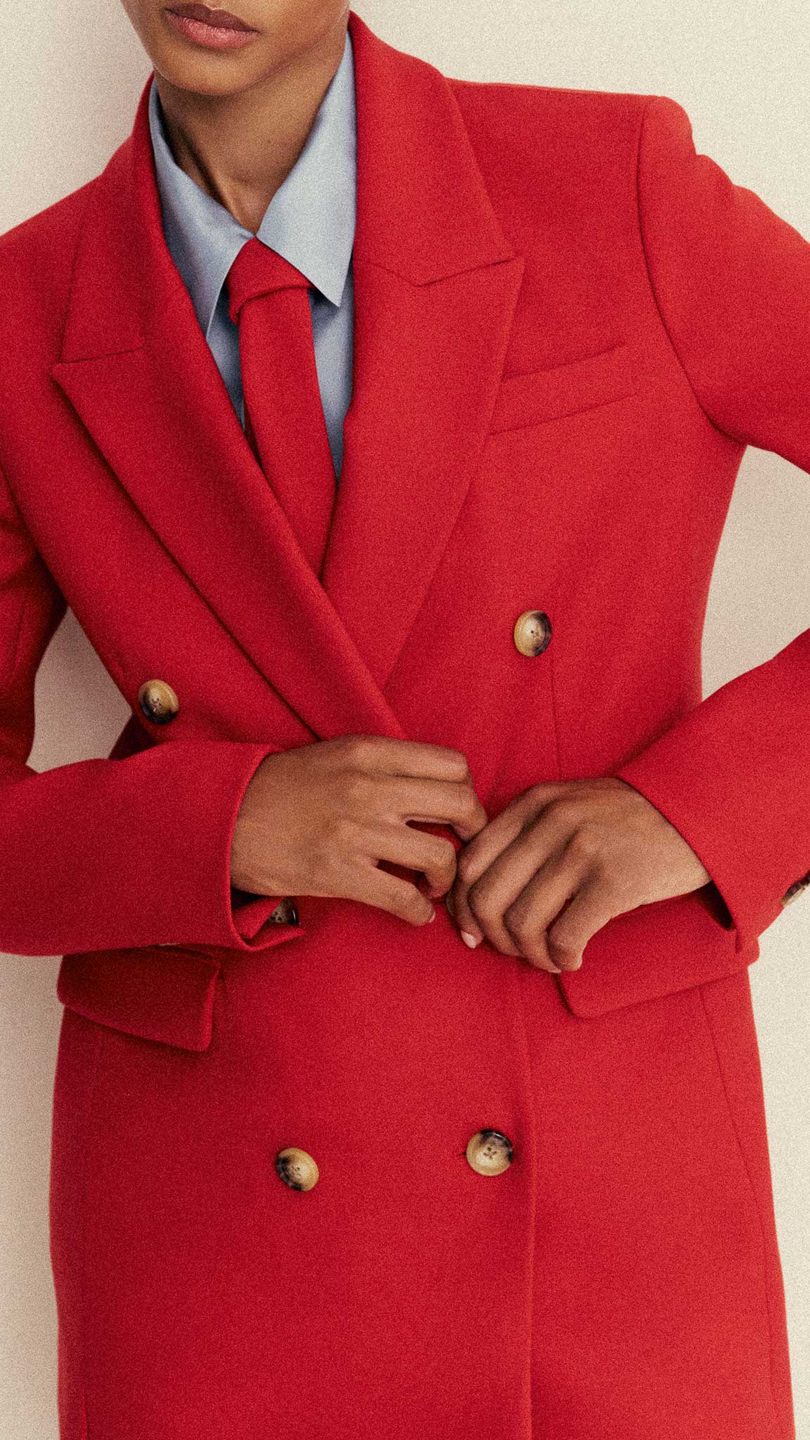 Belted Double-Breasted Blazer in Heavy Wool Twill | Ruby Red - Image 7