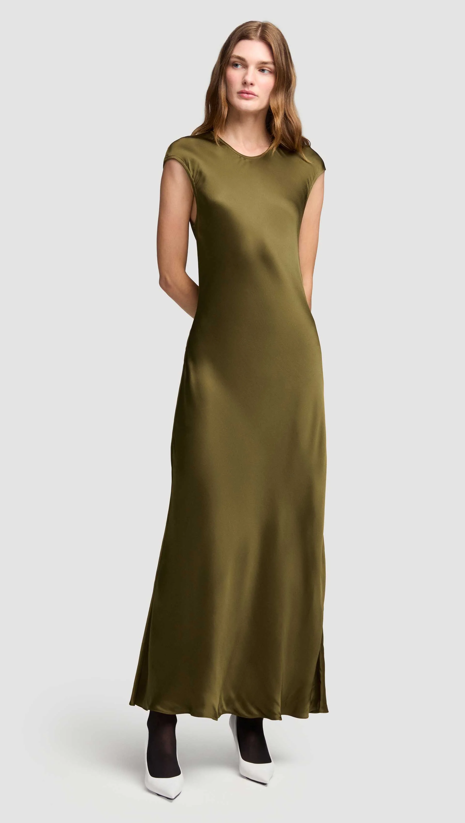 Bias Dress in Viscose Satin | Olive - Image 3