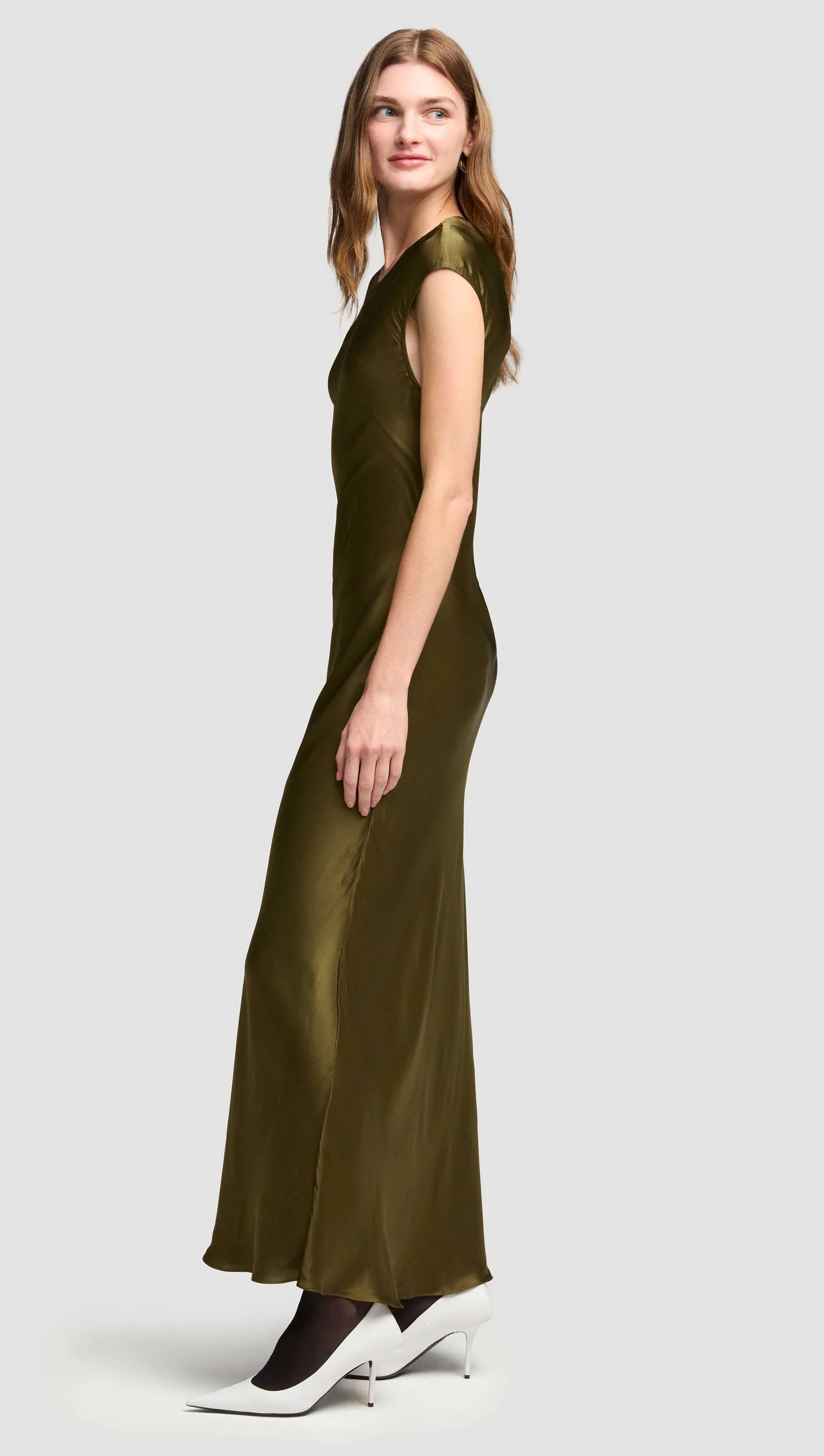Bias Dress in Viscose Satin | Olive - Image 4