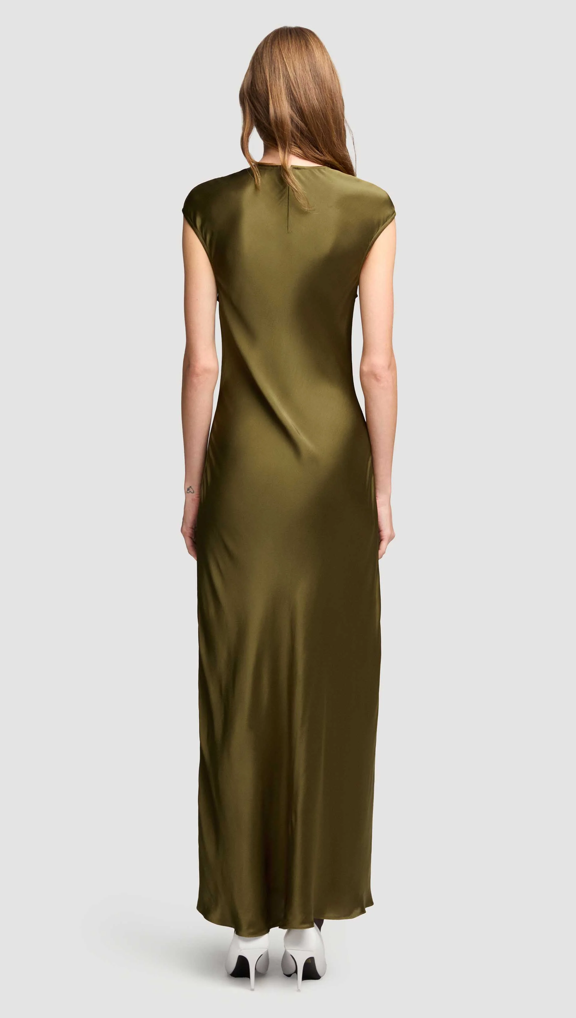 Bias Dress in Viscose Satin | Olive - Image 6