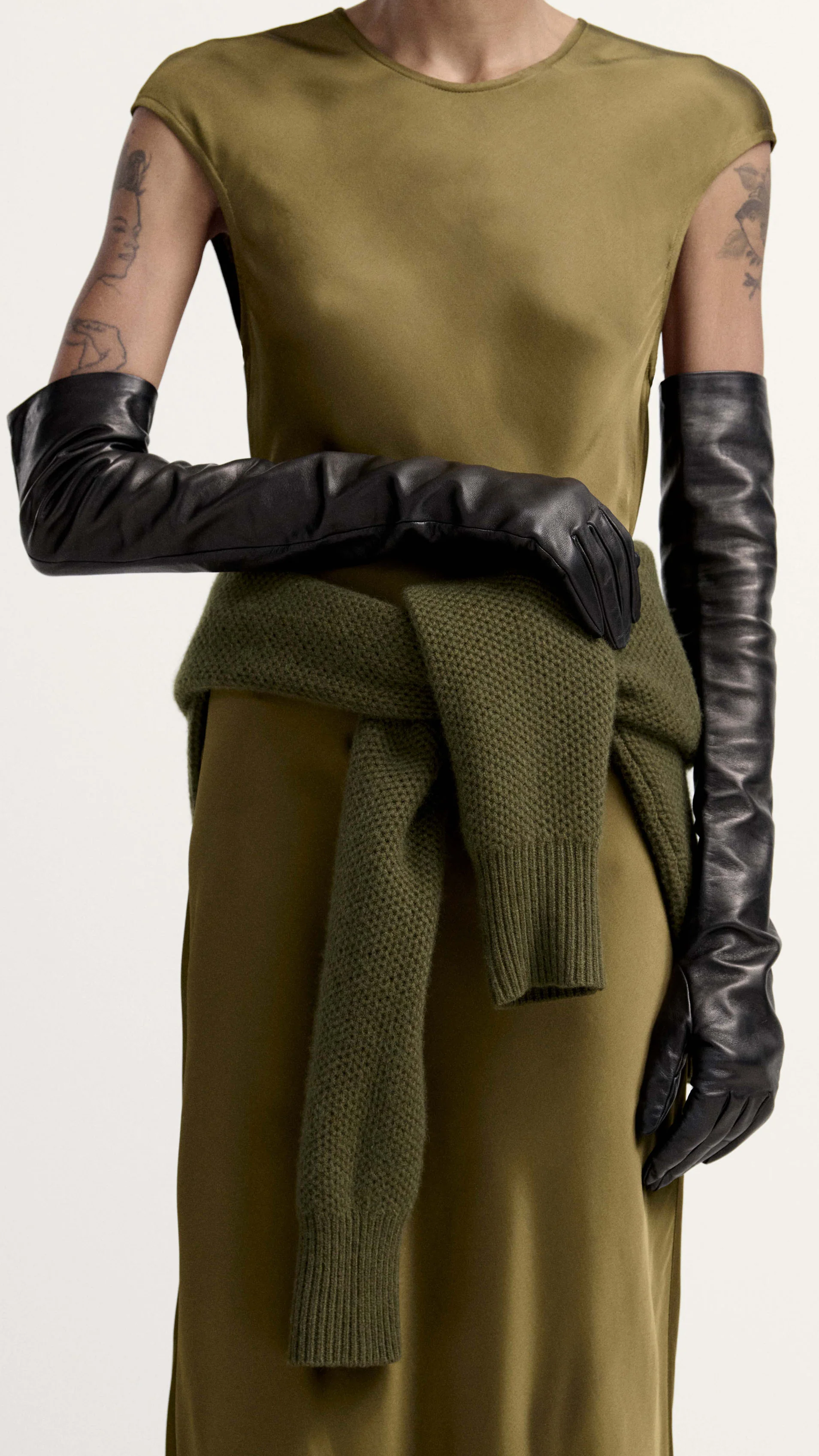 Bias Dress in Viscose Satin | Olive - Image 8