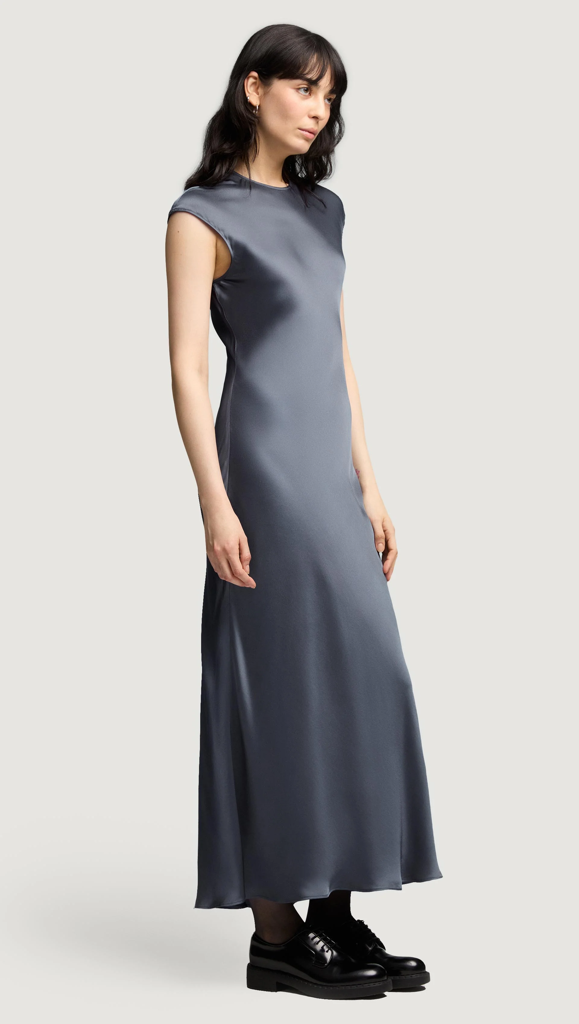 Bias Dress in Viscose Satin | Stone Blue - Image 3