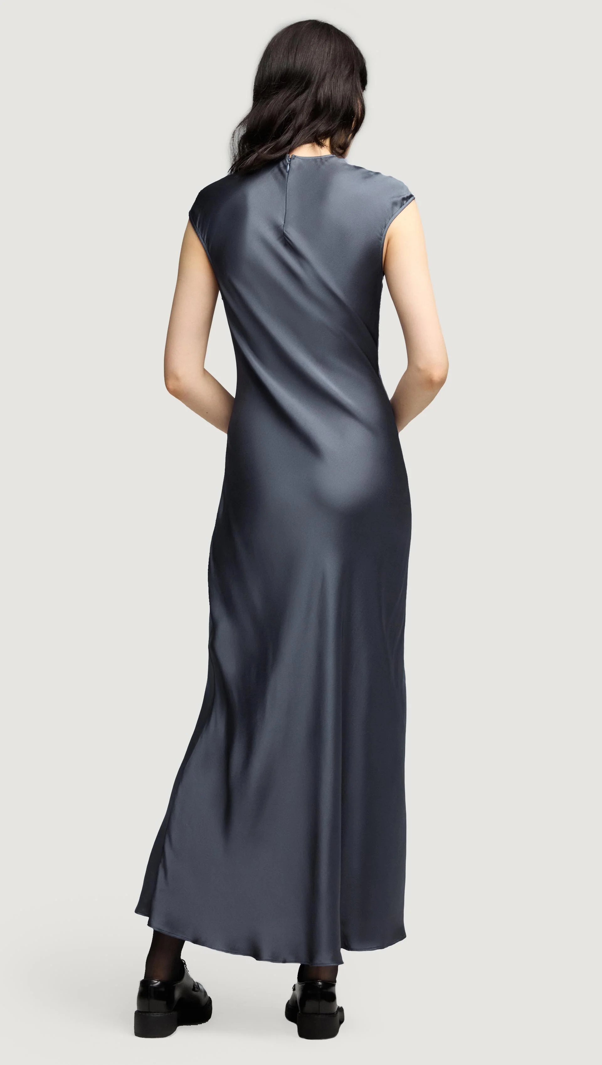 Bias Dress in Viscose Satin | Stone Blue - Image 4