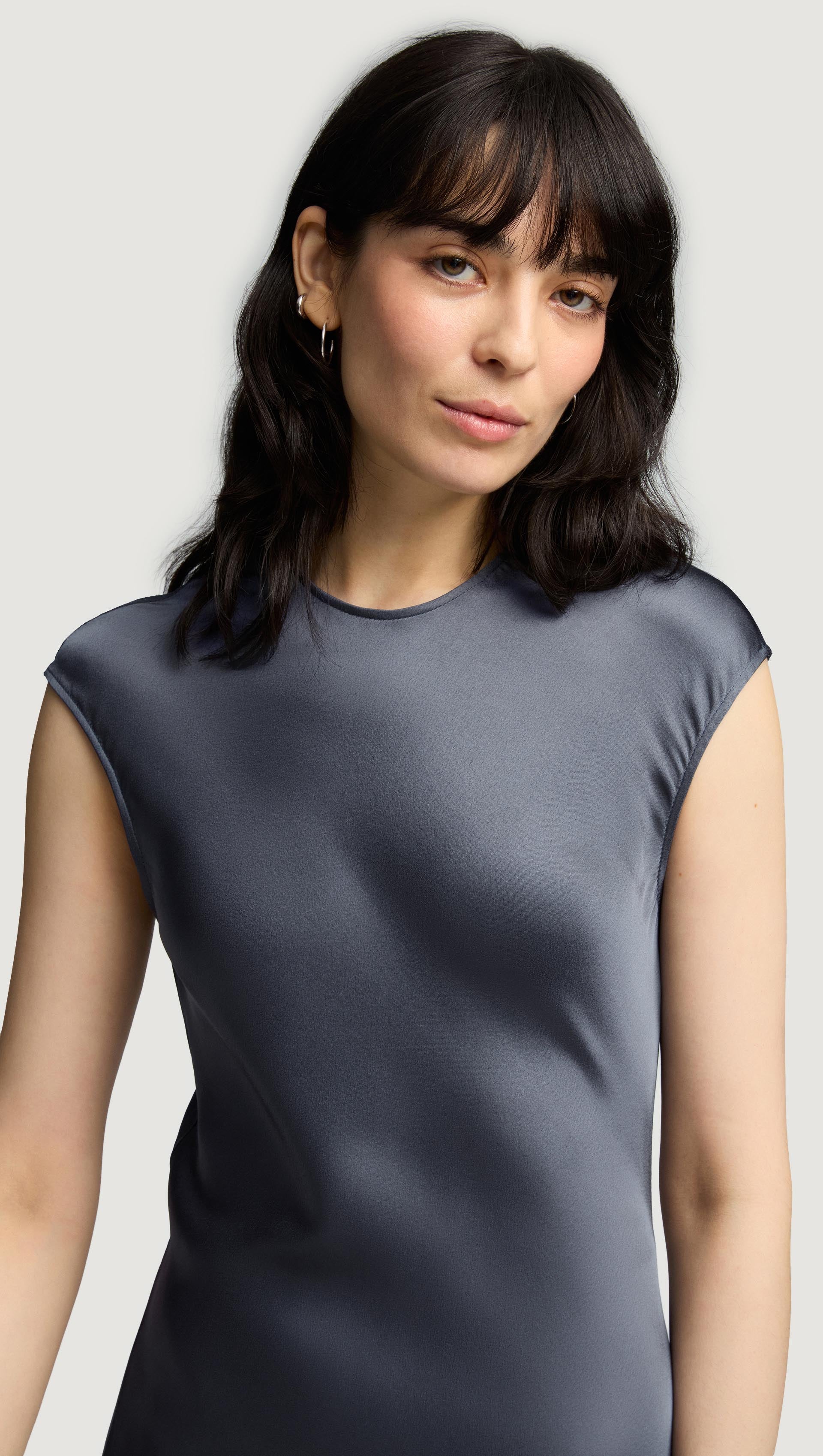 Bias Dress in Viscose Satin | Stone Blue - Image 5