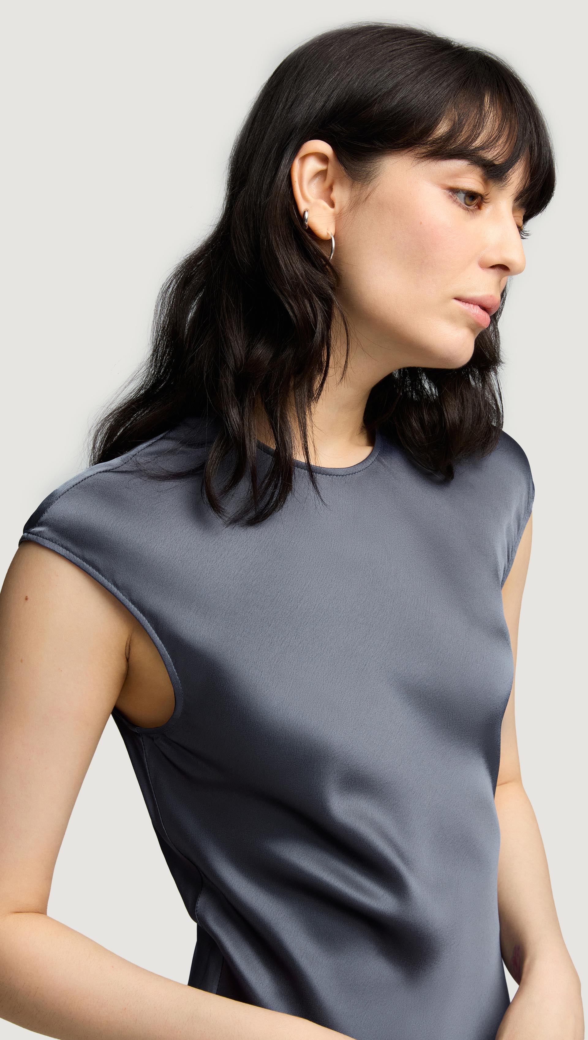 Bias Dress in Viscose Satin | Stone Blue - Image 6