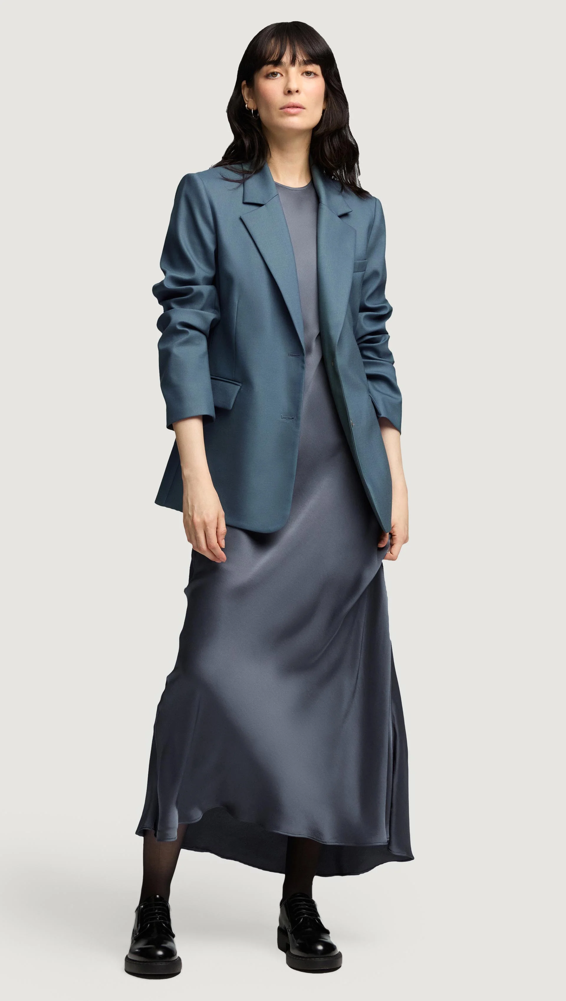 Bias Dress in Viscose Satin | Stone Blue - Image 9