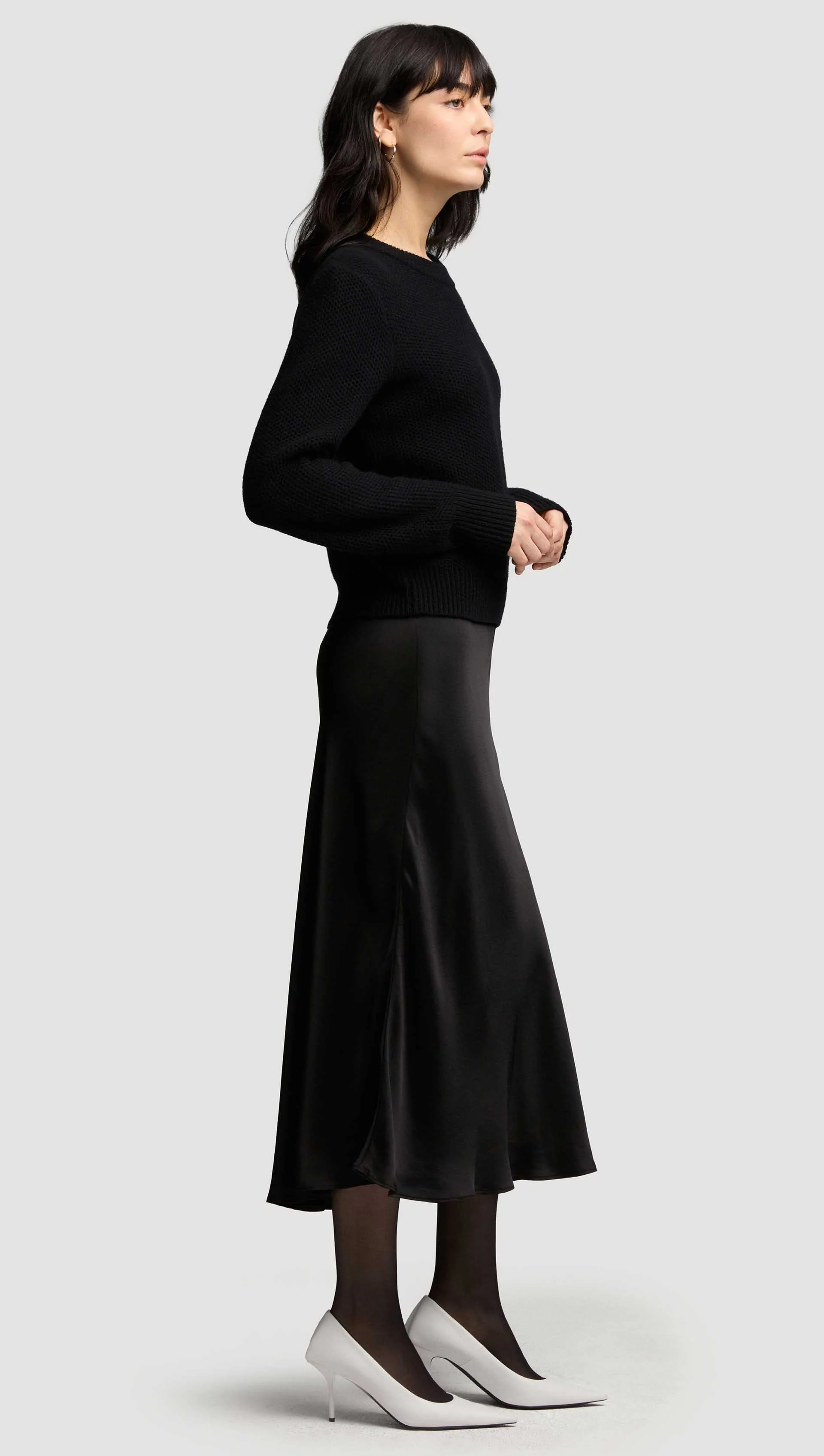 Bias Midi Skirt in Viscose Satin | Black - Image 3