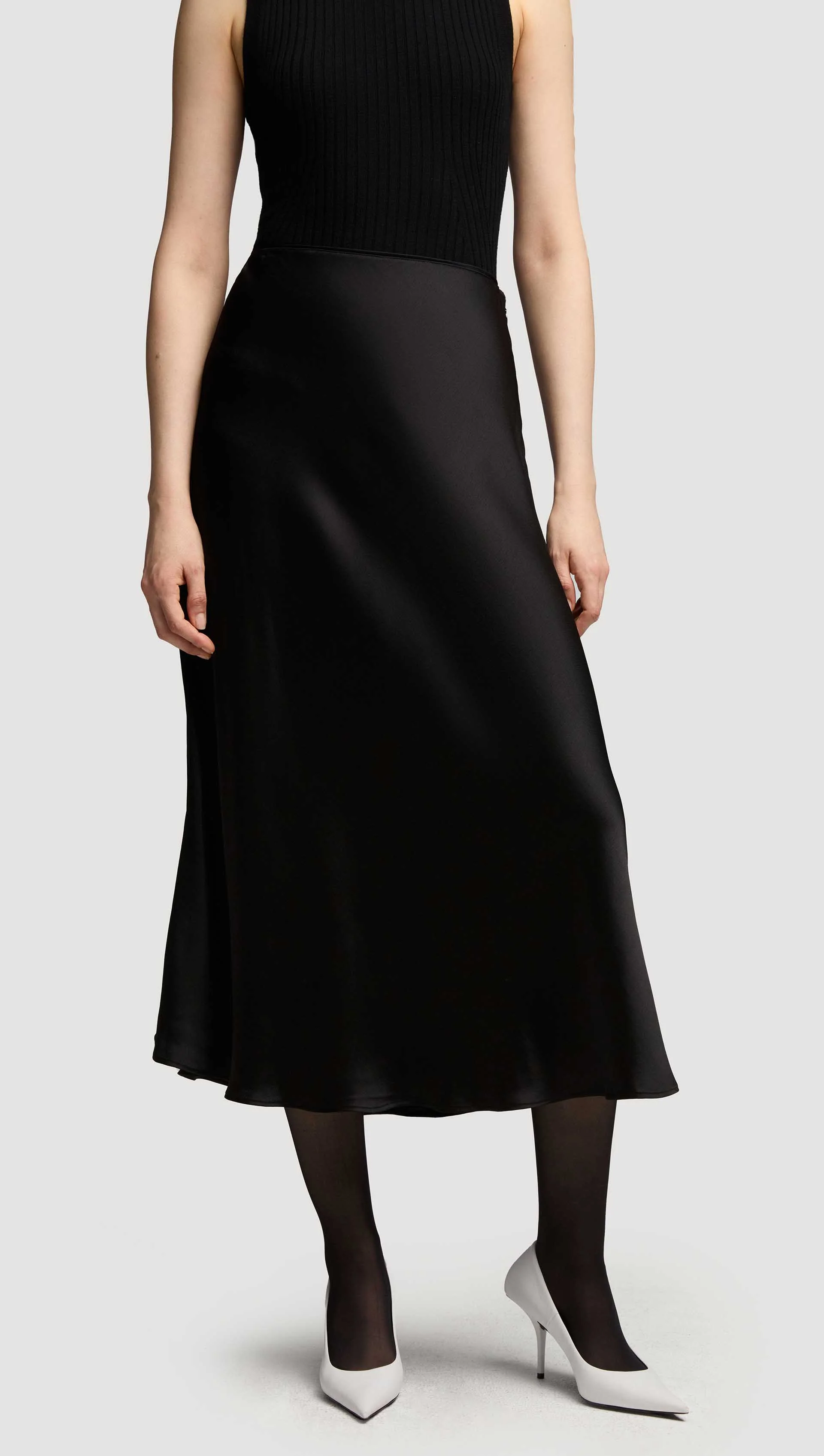 Bias Midi Skirt in Viscose Satin | Black - Image 6