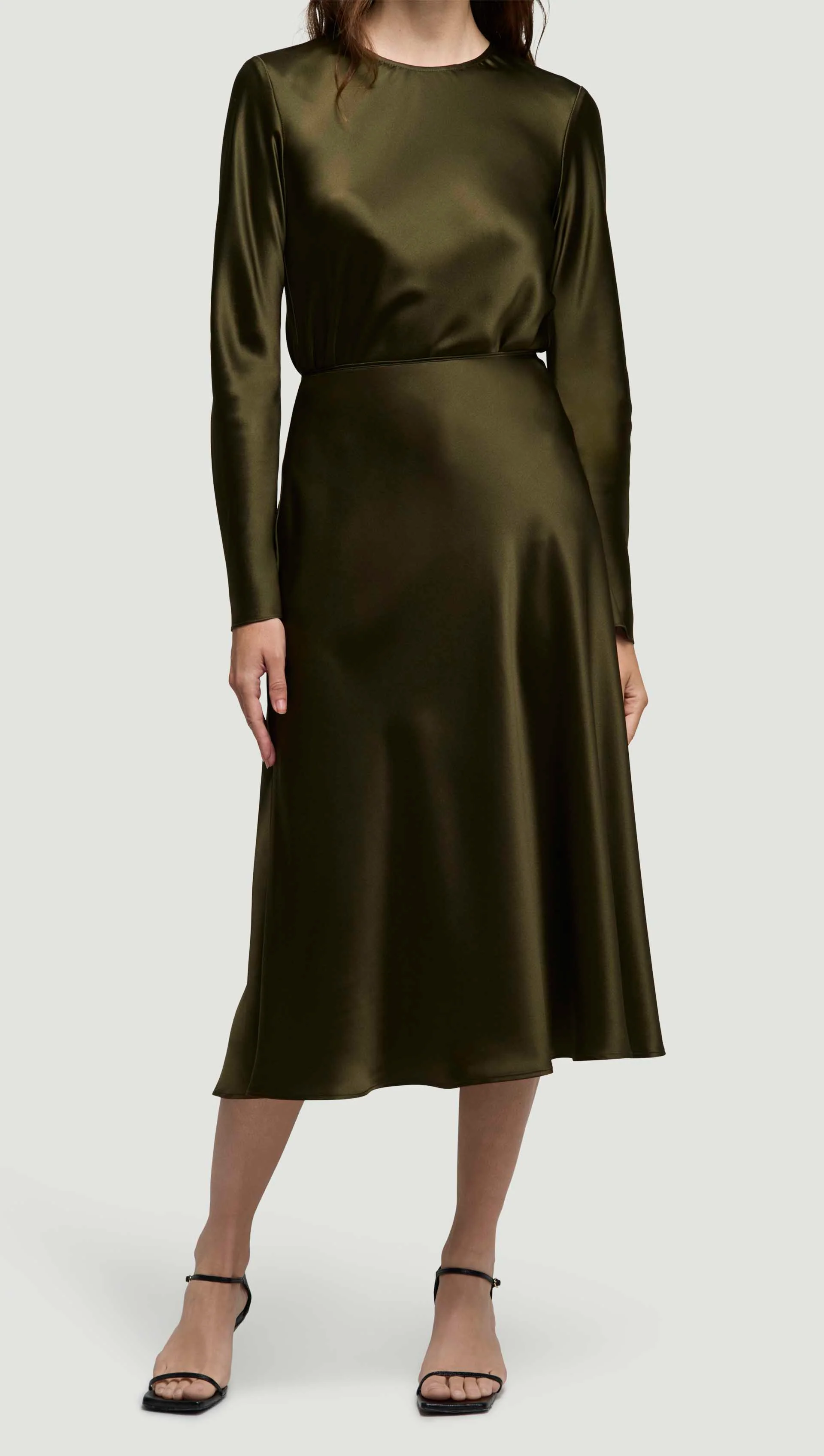 Bias Midi Skirt in Silk Charmeuse | Basil - Image 4