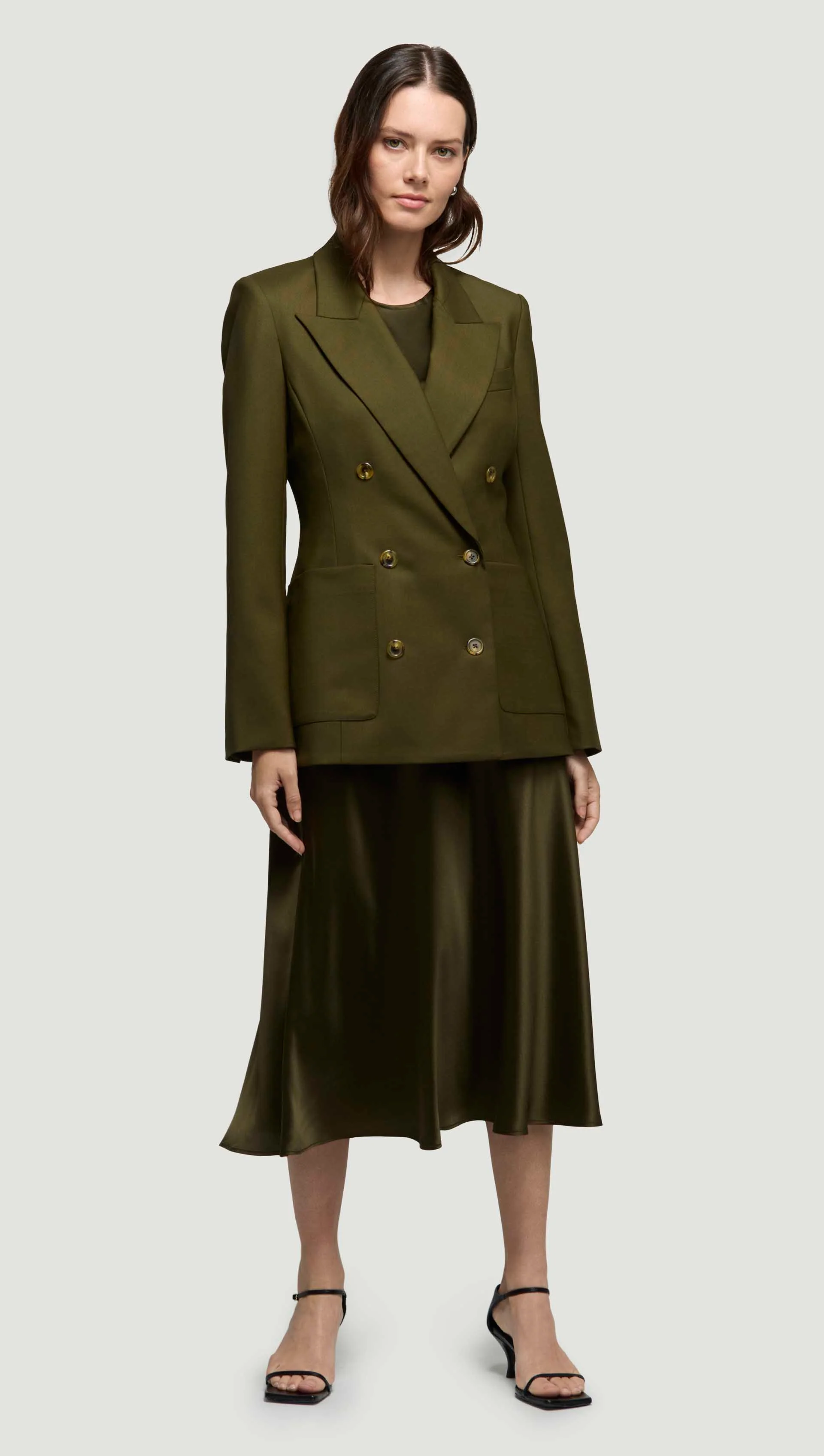 Bias Midi Skirt in Silk Charmeuse | Basil - Image 5