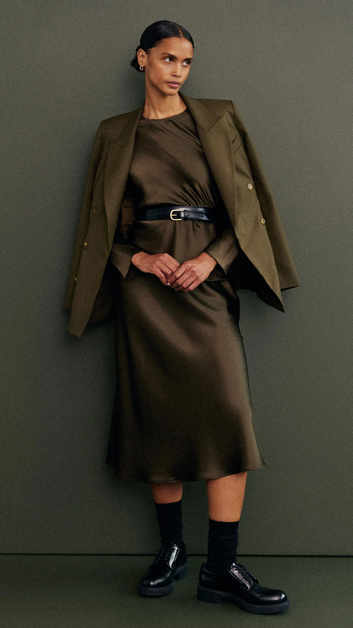 Bias Midi Skirt in Silk Charmeuse | Basil - Image 6