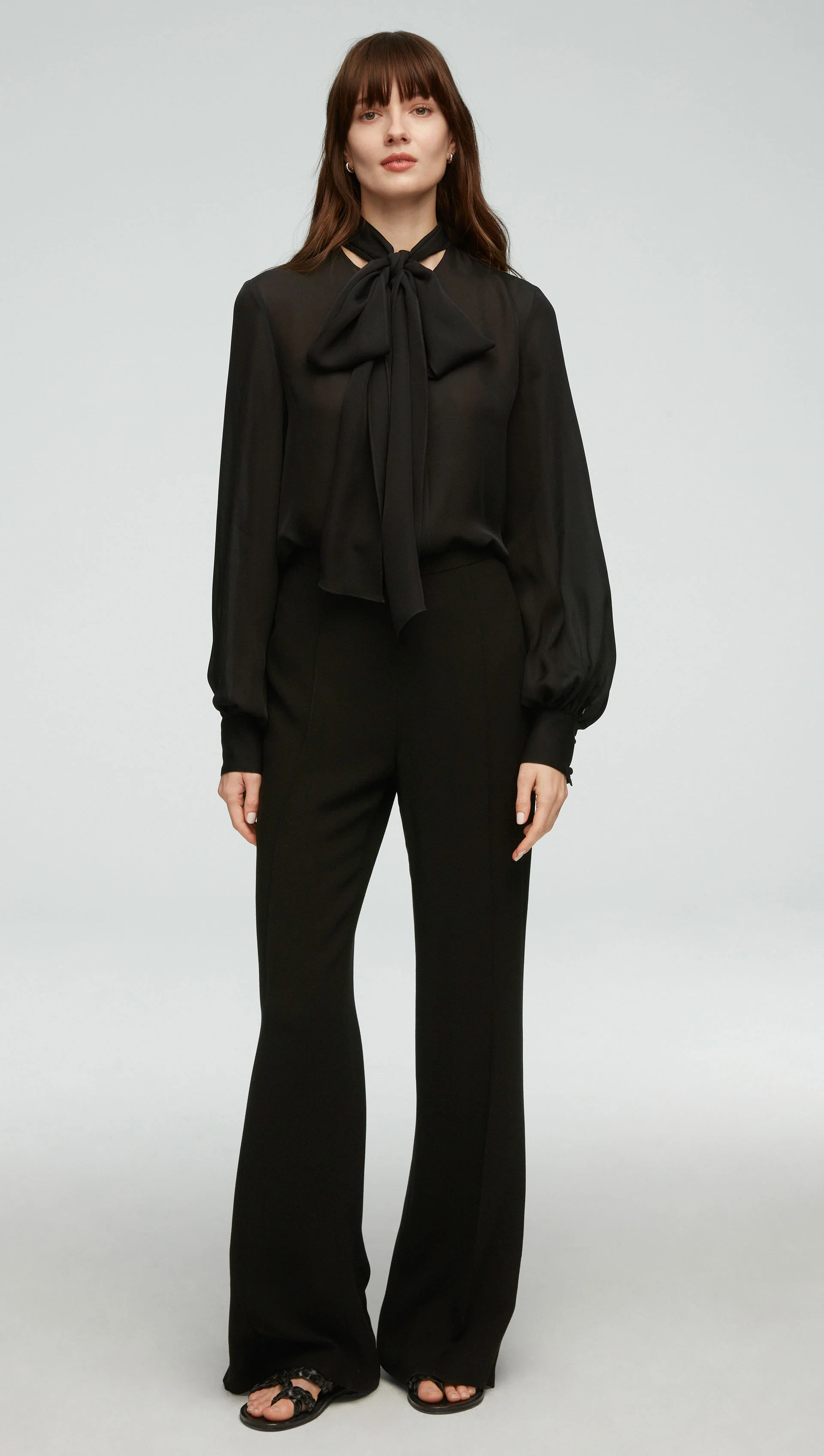 Bow Blouse in Double Georgette | Black - Image 6