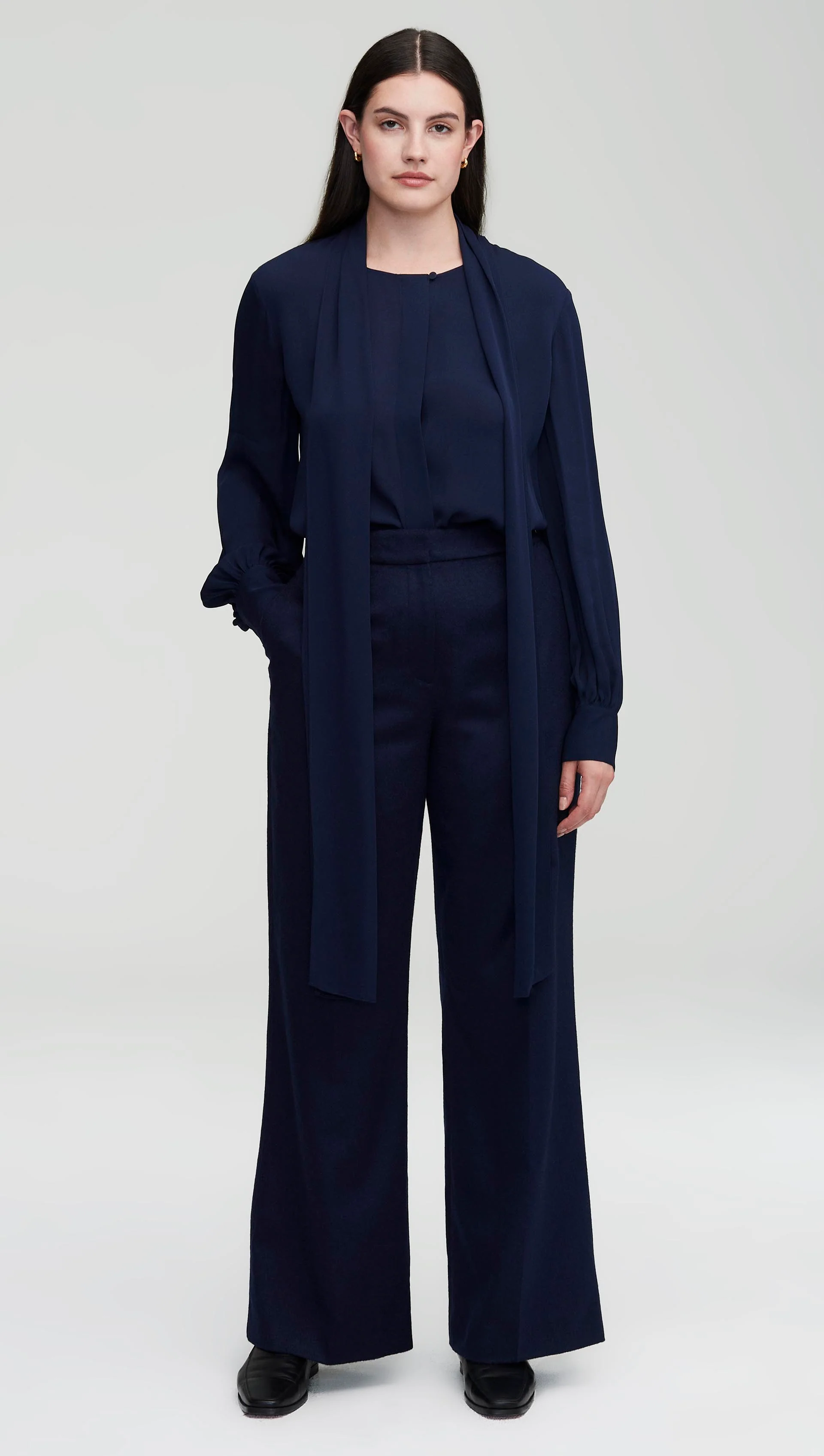 Bow Blouse in Double Georgette | Midnight - Image 3