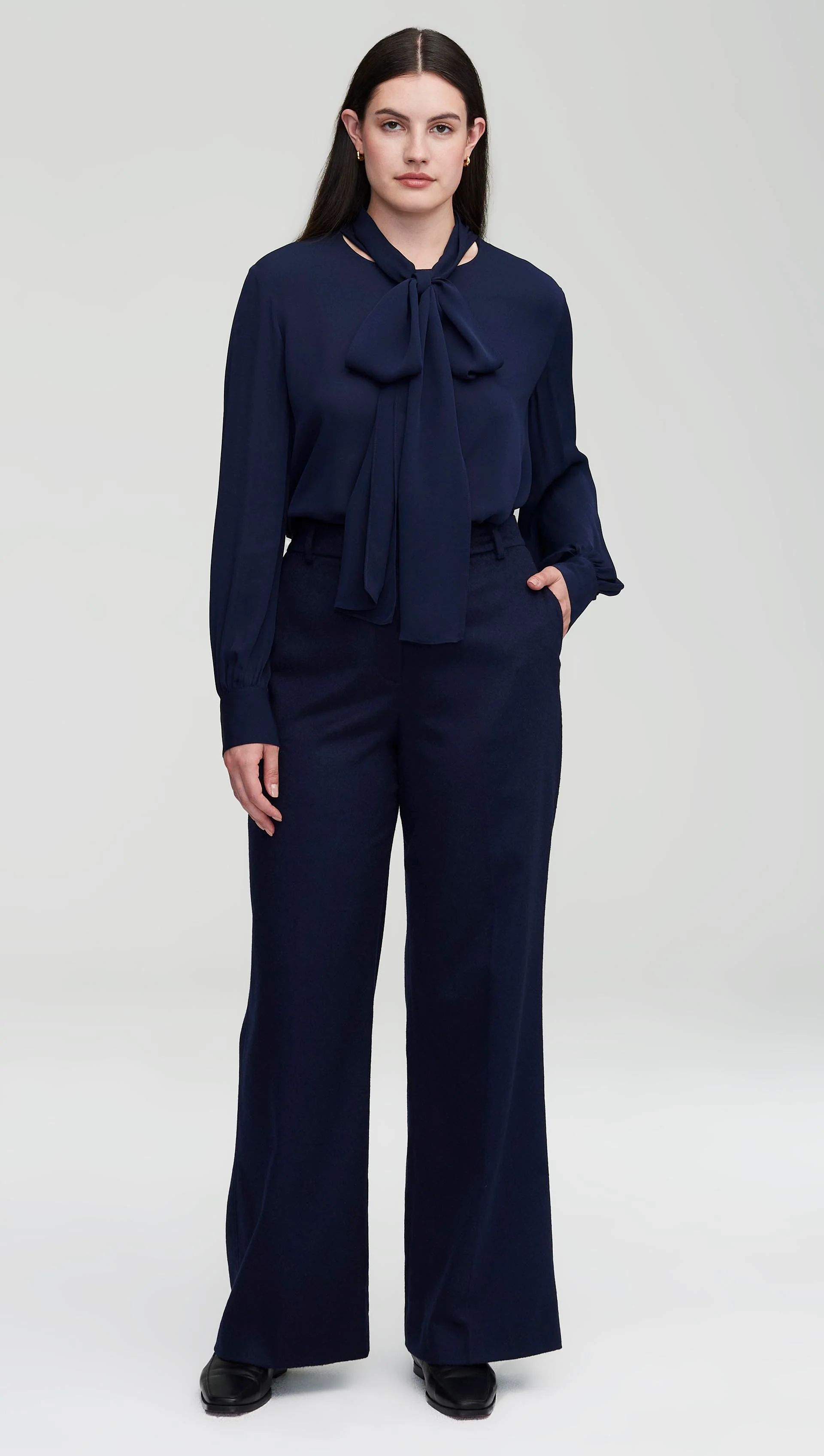 Bow Blouse in Double Georgette | Midnight - Image 5