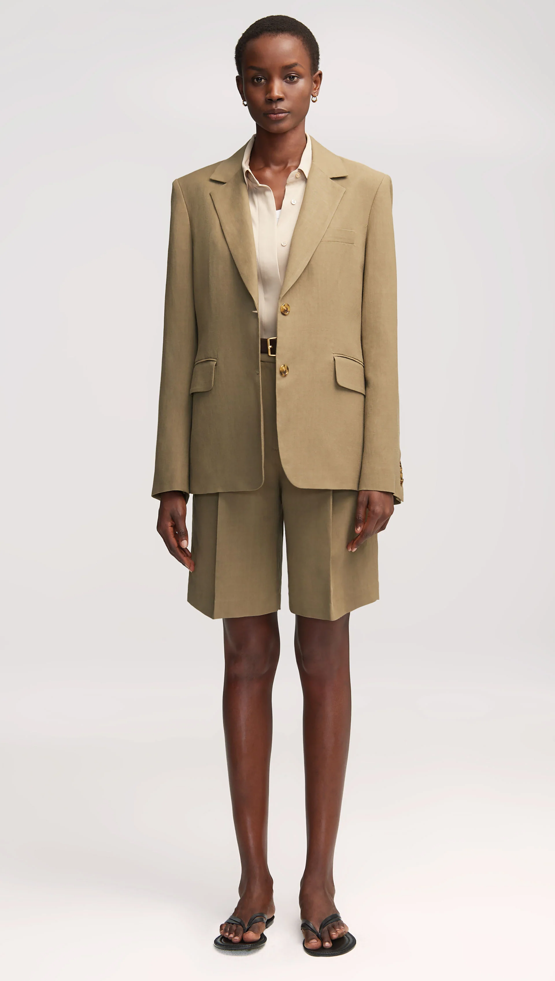 Boyfriend Blazer in Viscose Linen Twill | Khaki Green - Image 5