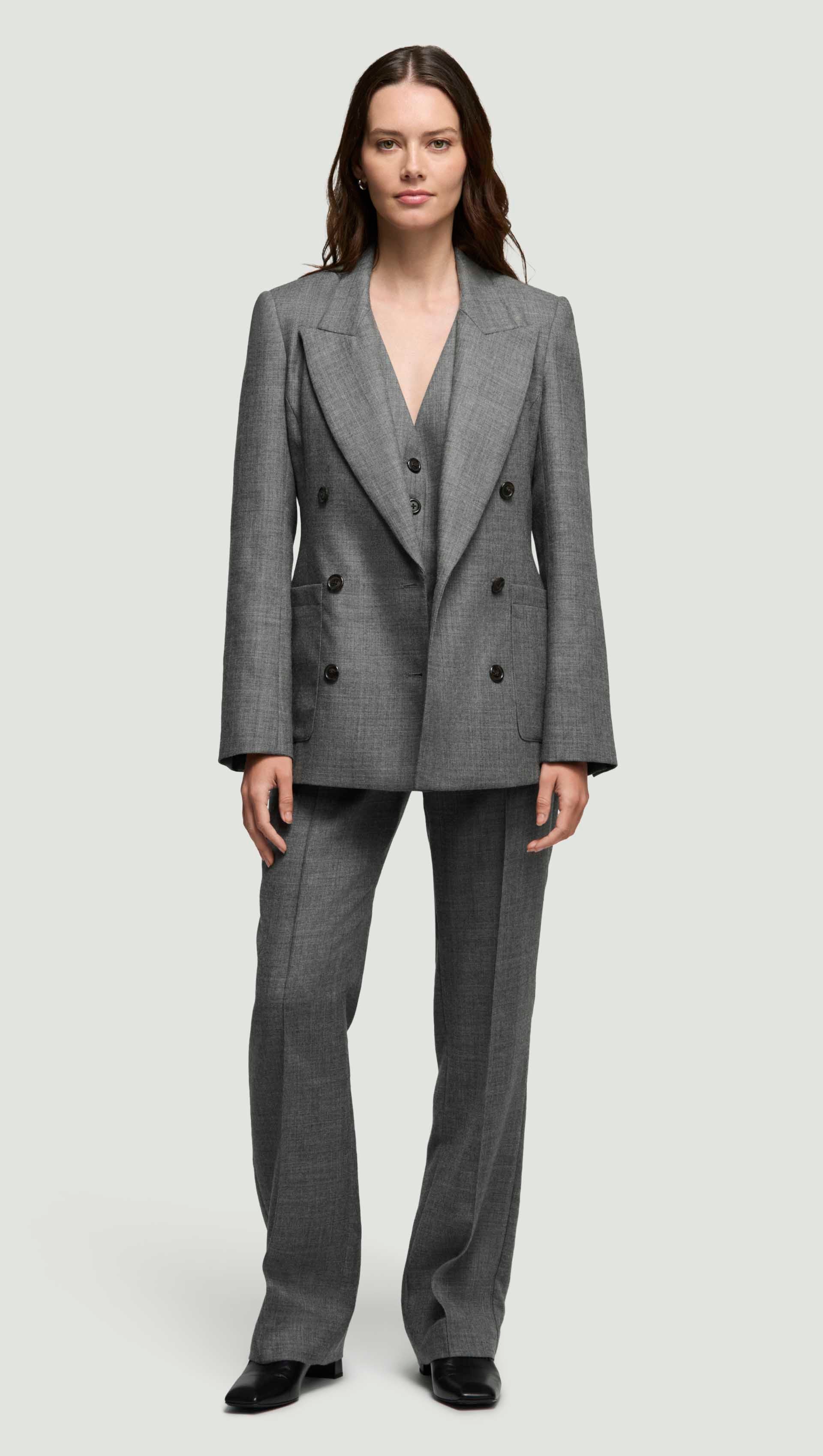 Chelsea Blazer in Textured Wool Twill | Grey Melange - Image 3