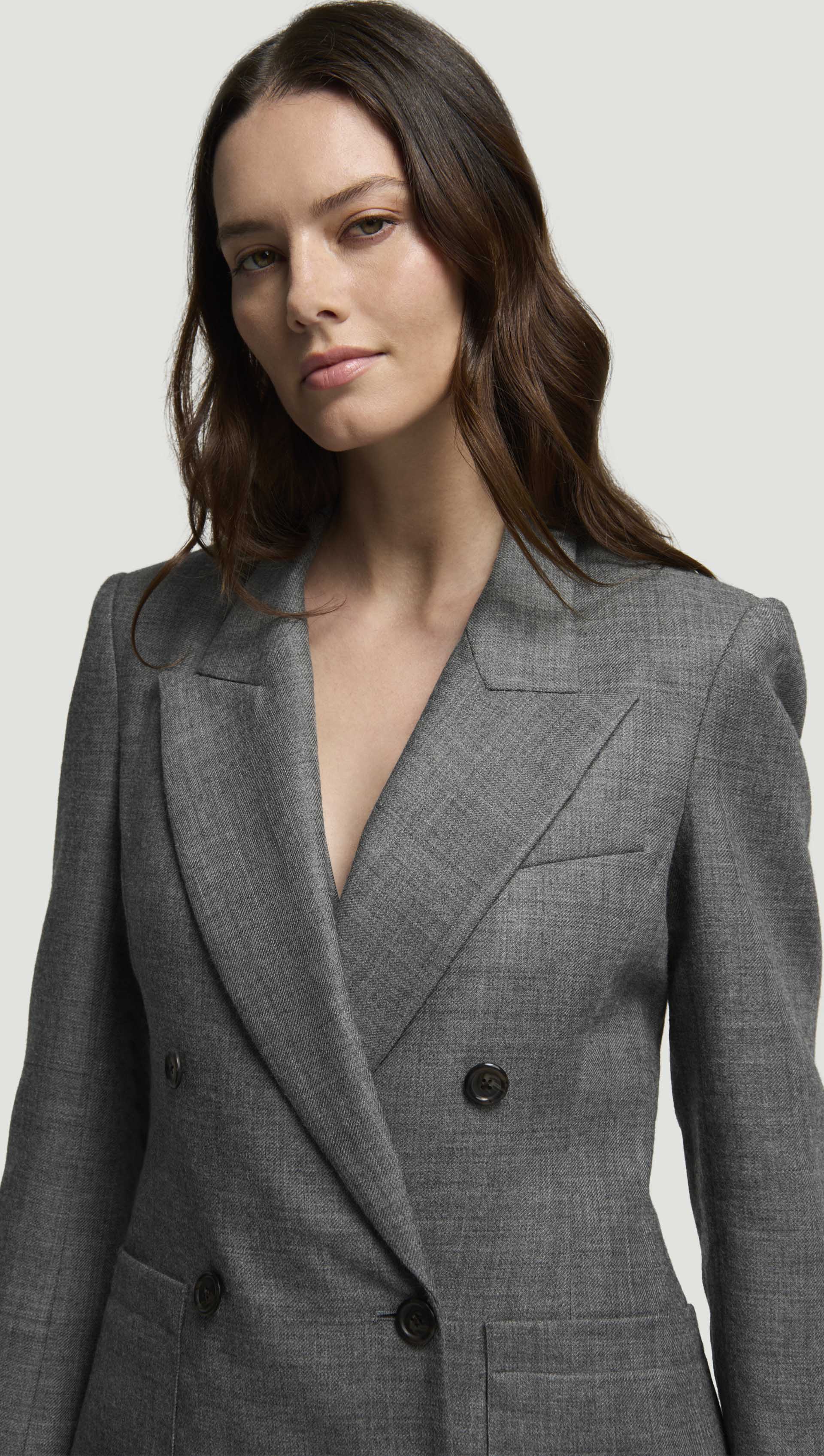Chelsea Blazer in Textured Wool Twill | Grey Melange - Image 6