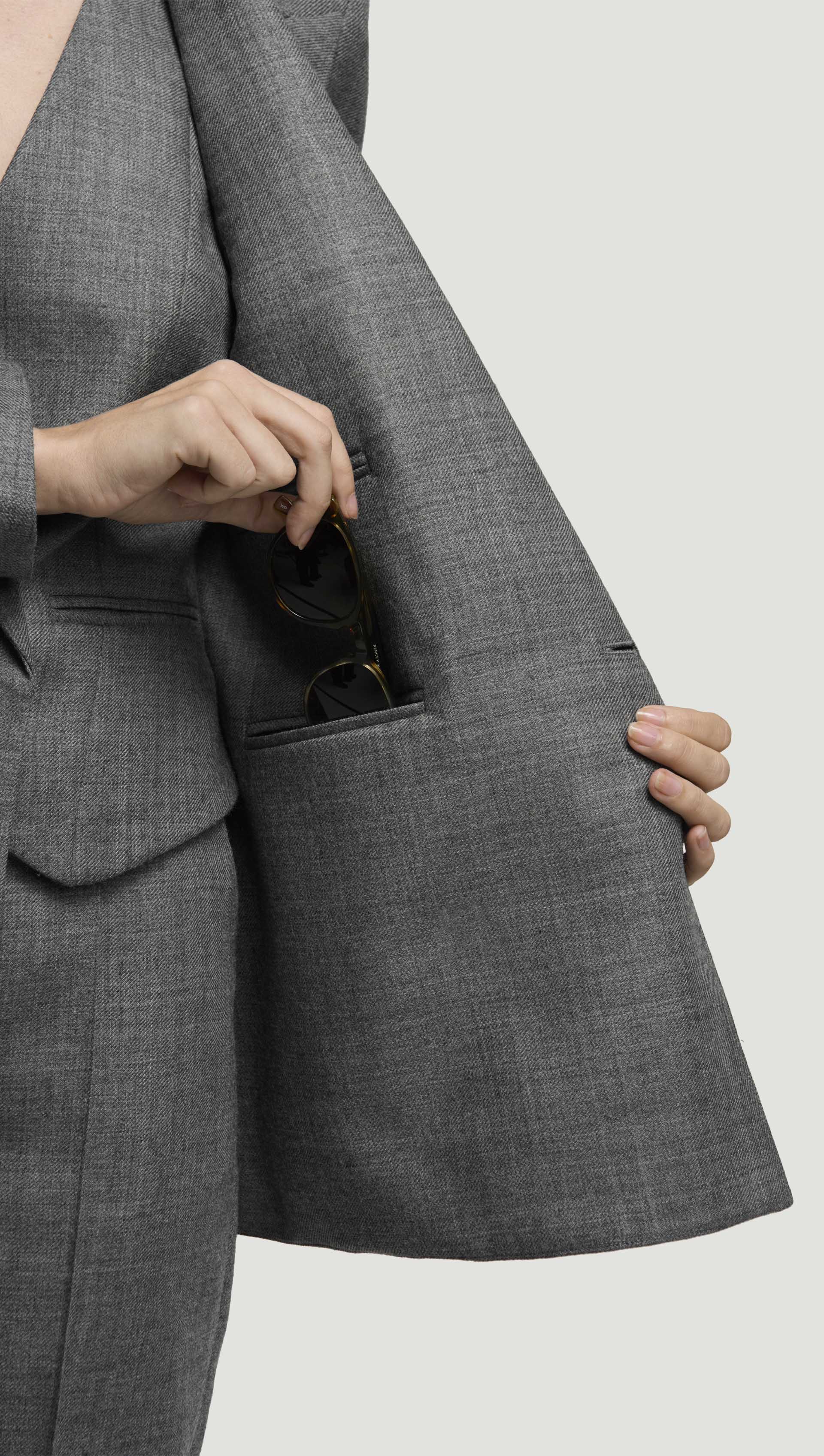 Chelsea Blazer in Textured Wool Twill | Grey Melange - Image 7