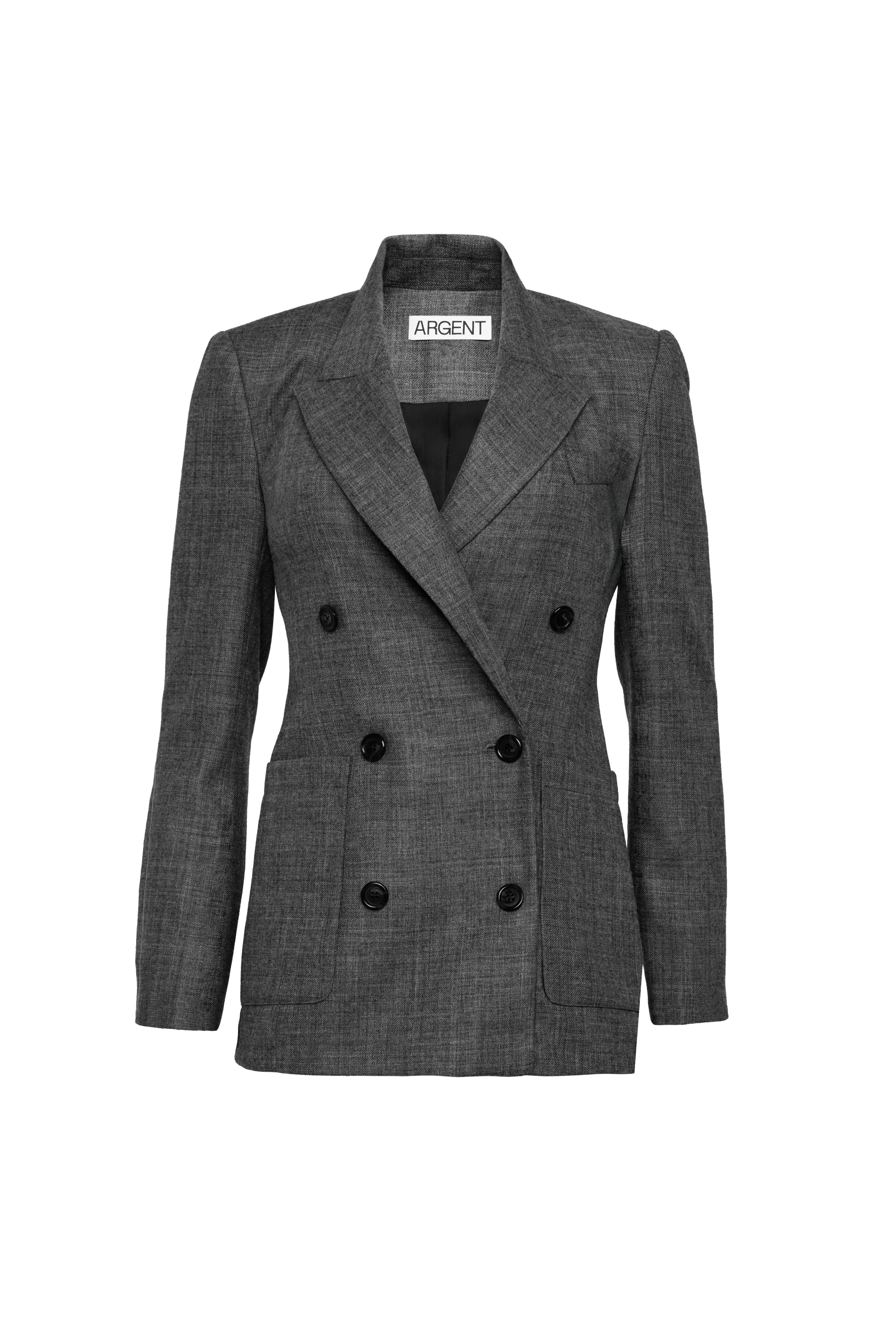 Chelsea Blazer in Textured Wool Twill | Grey Melange - Image 9