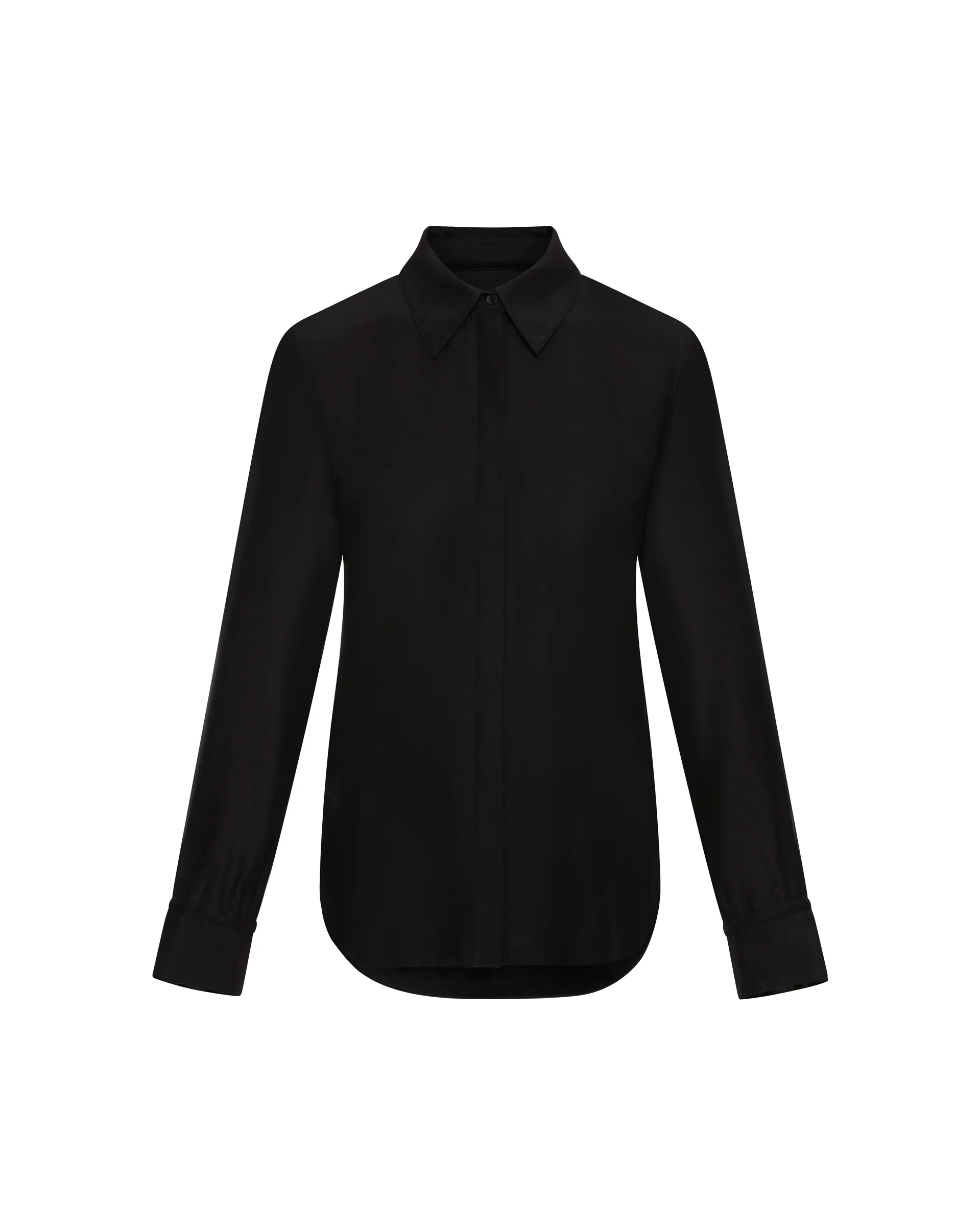Collared Shirt in Matte-side Silk Satin | Black - Image 7