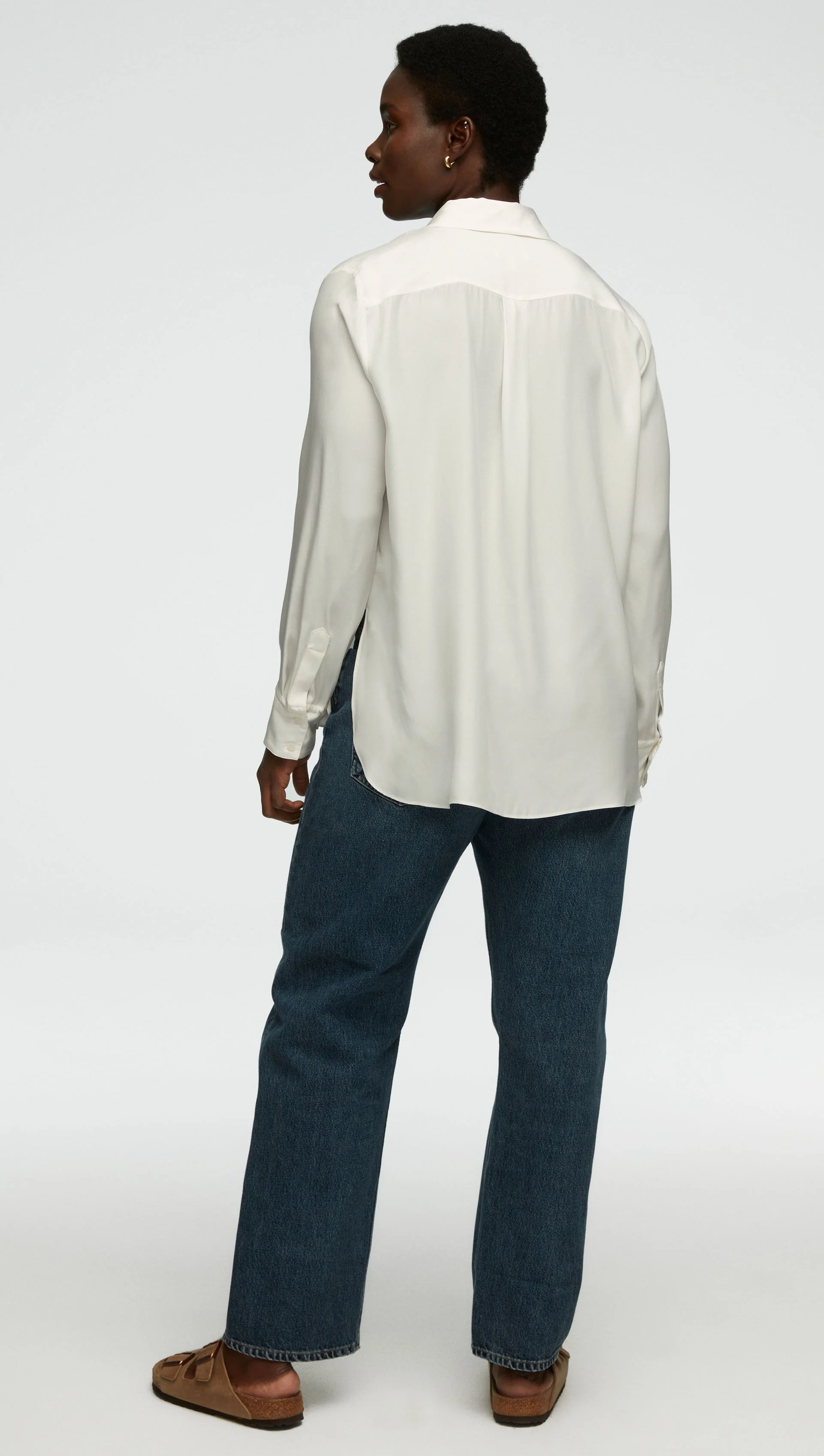 Collared Shirt in Matte-side Silk Satin | White - Image 3