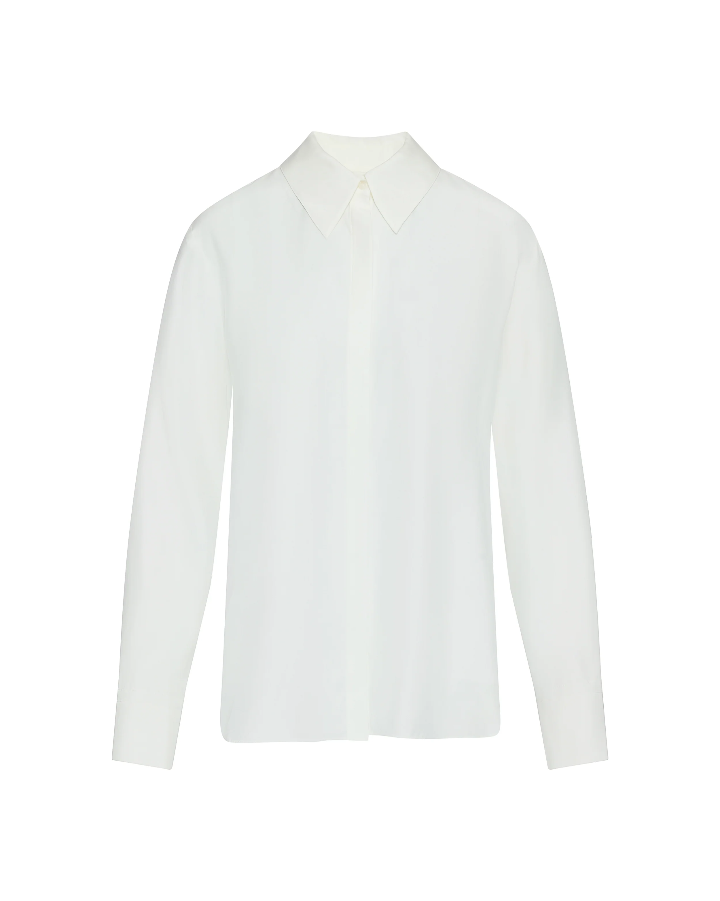 Collared Shirt in Matte-side Silk Satin | White - Image 6