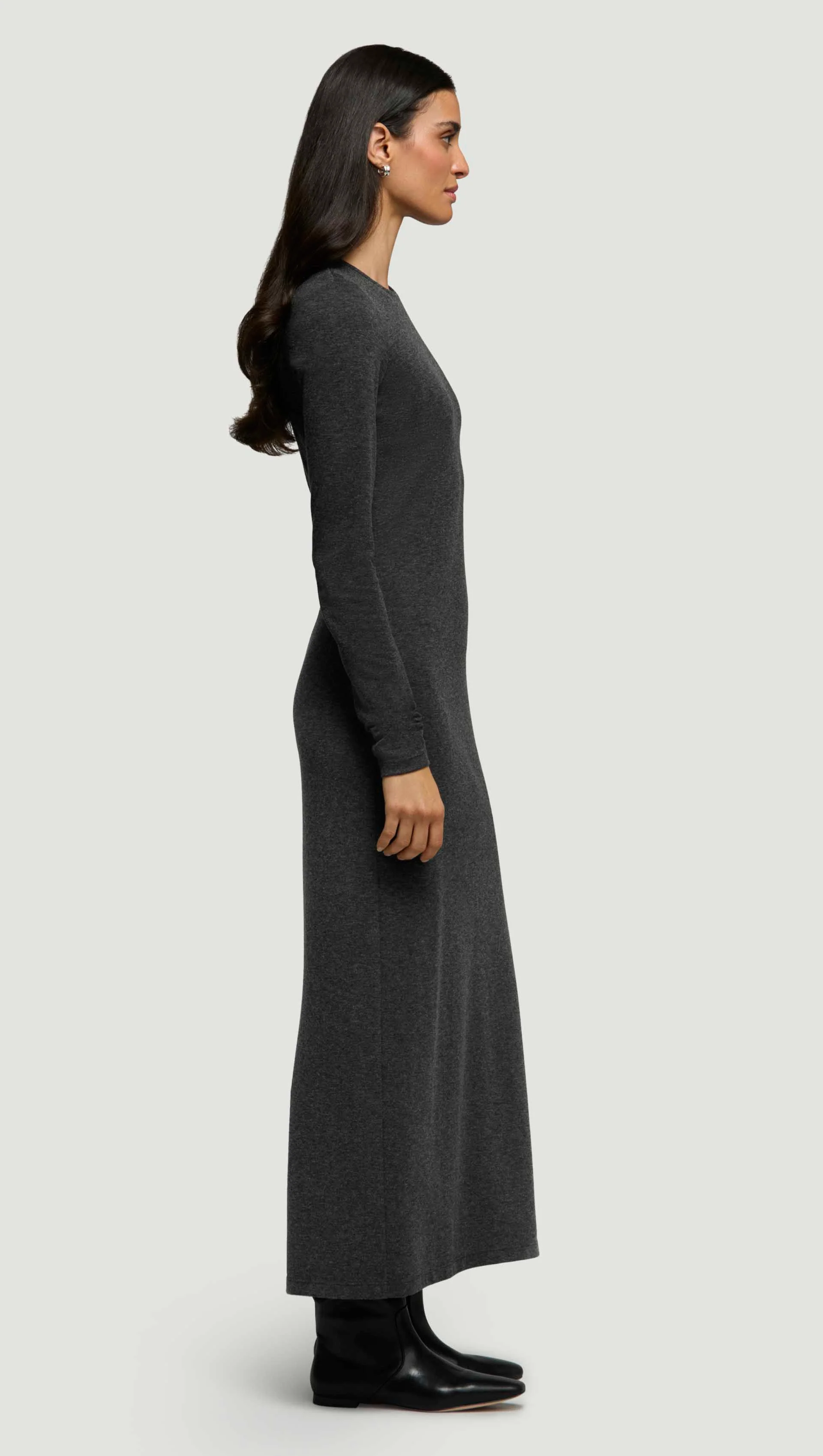 Crewneck Dress in Wool Jersey | Dark Grey Melange - Image 3
