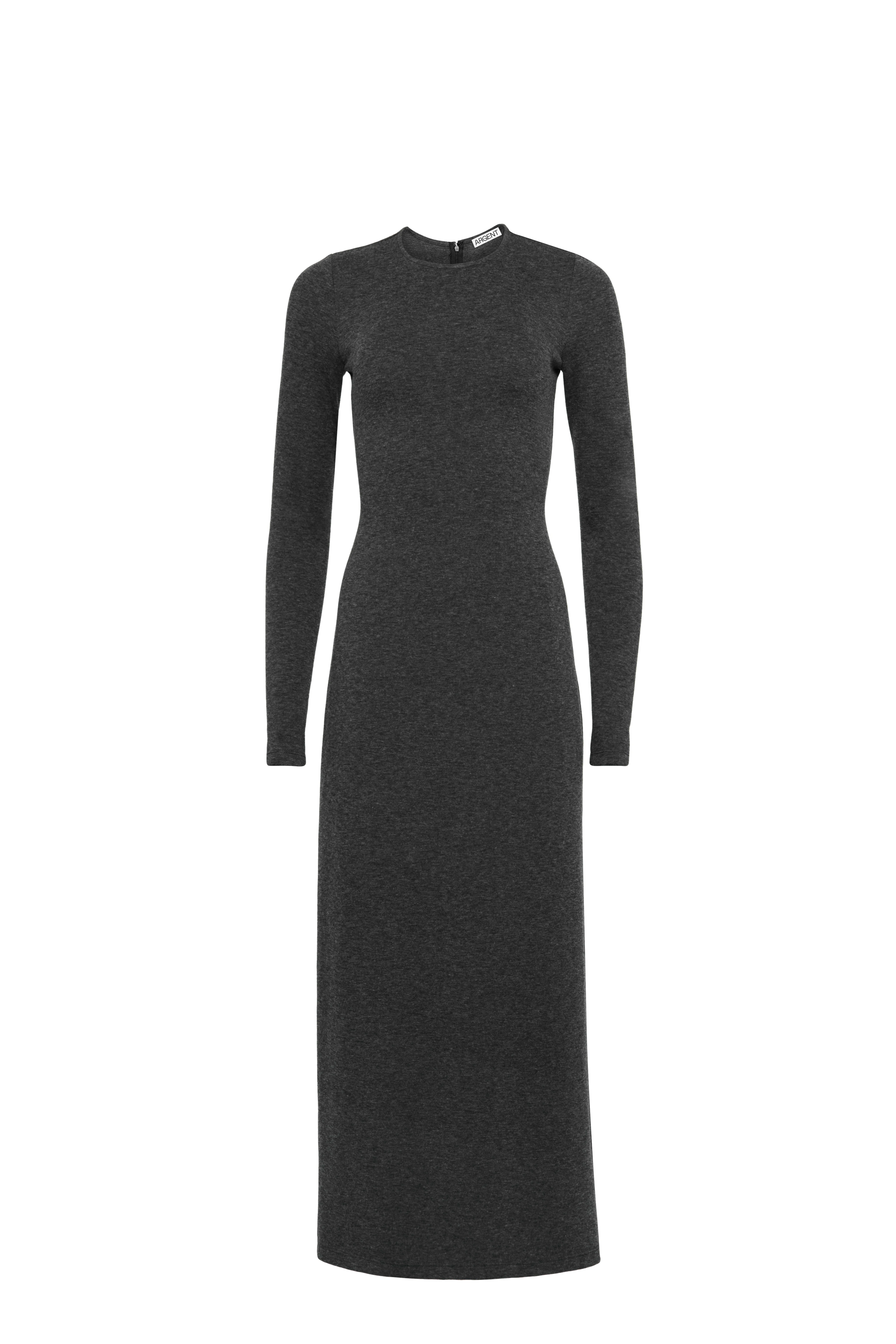 Crewneck Dress in Wool Jersey | Dark Grey Melange - Image 5