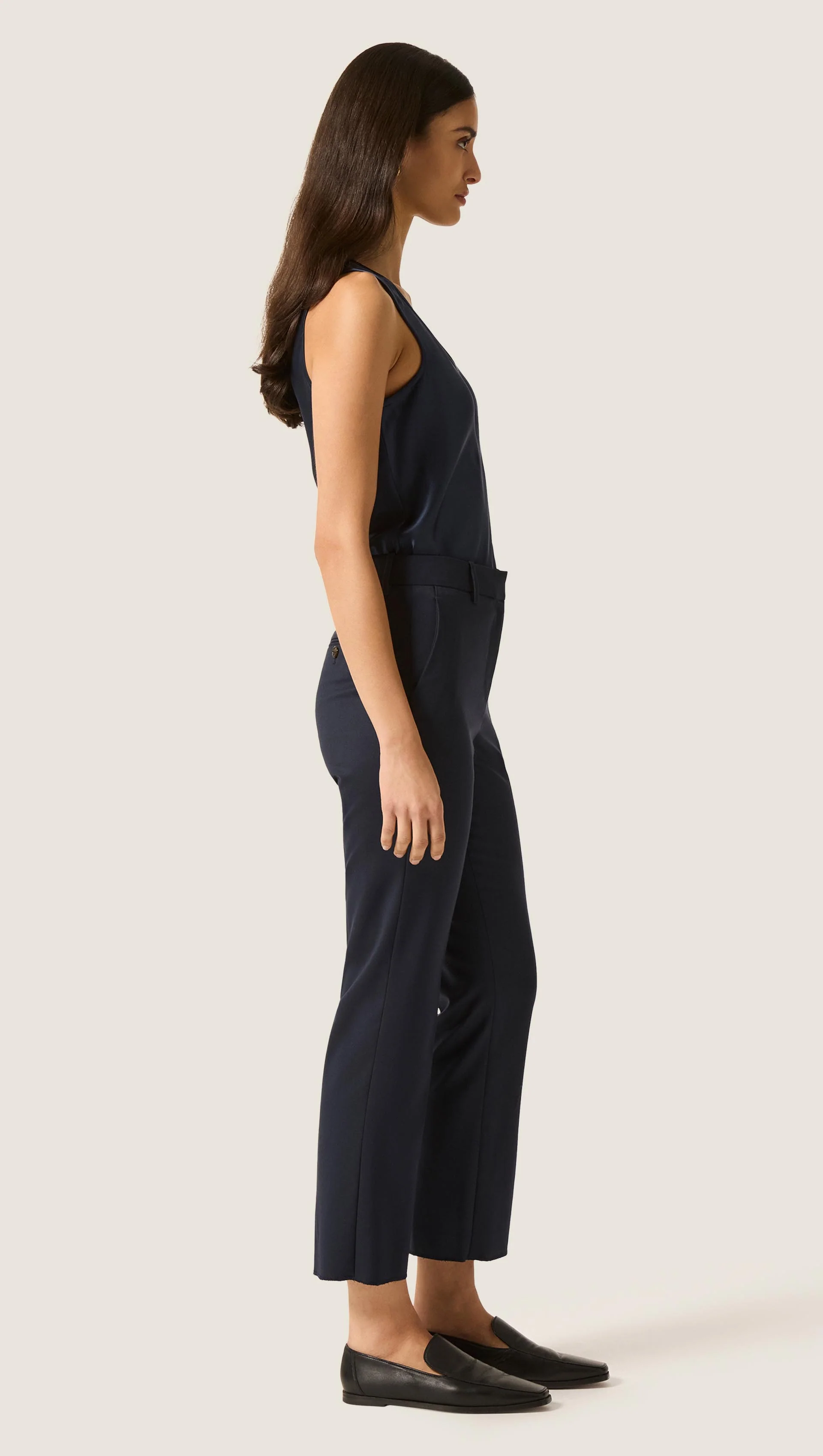 Cropped Straight Leg Trouser in Seasonless Wool | Midnight - Image 3