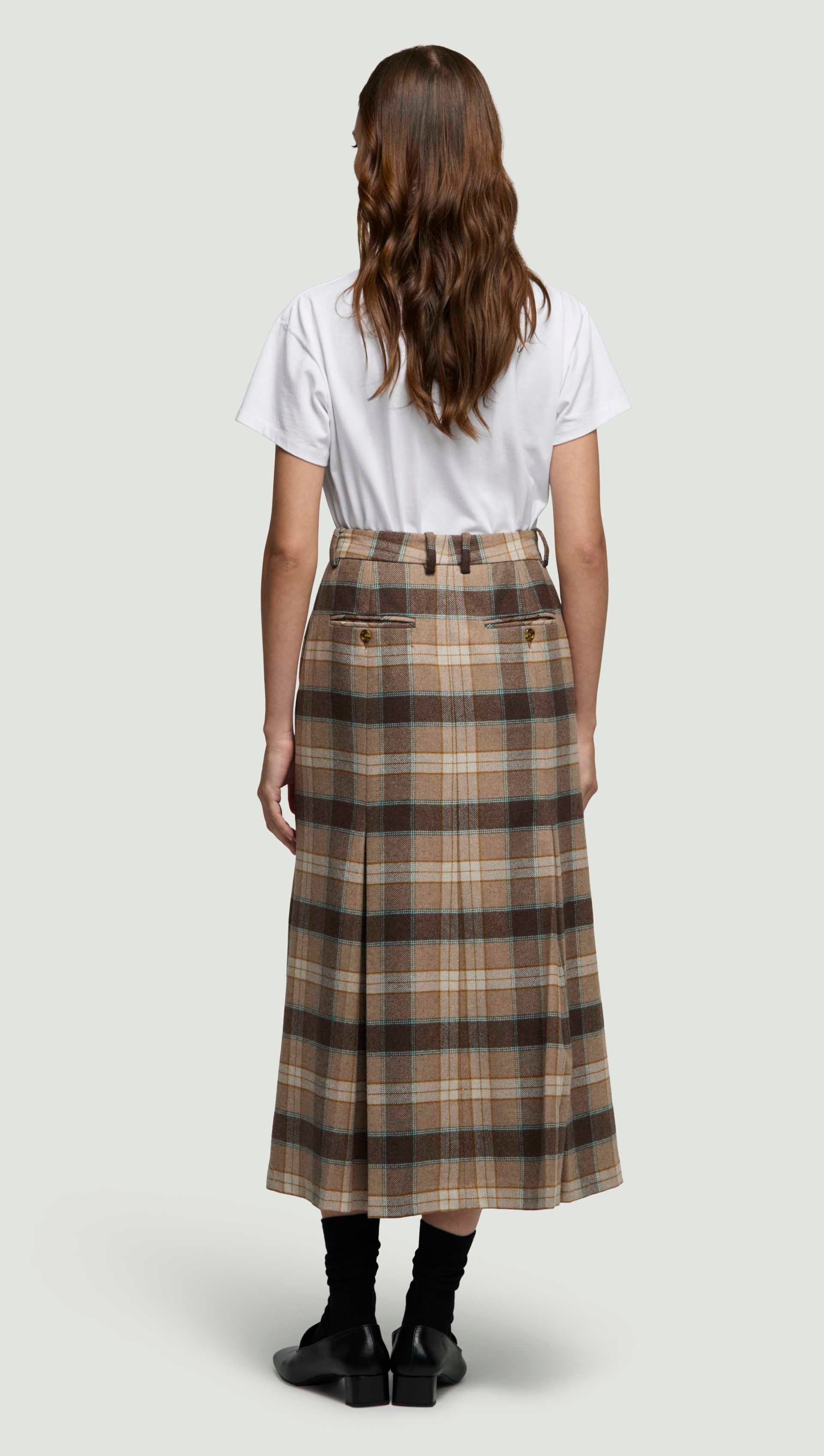 Godet Skirt in Wool | Brown Plaid - Image 3