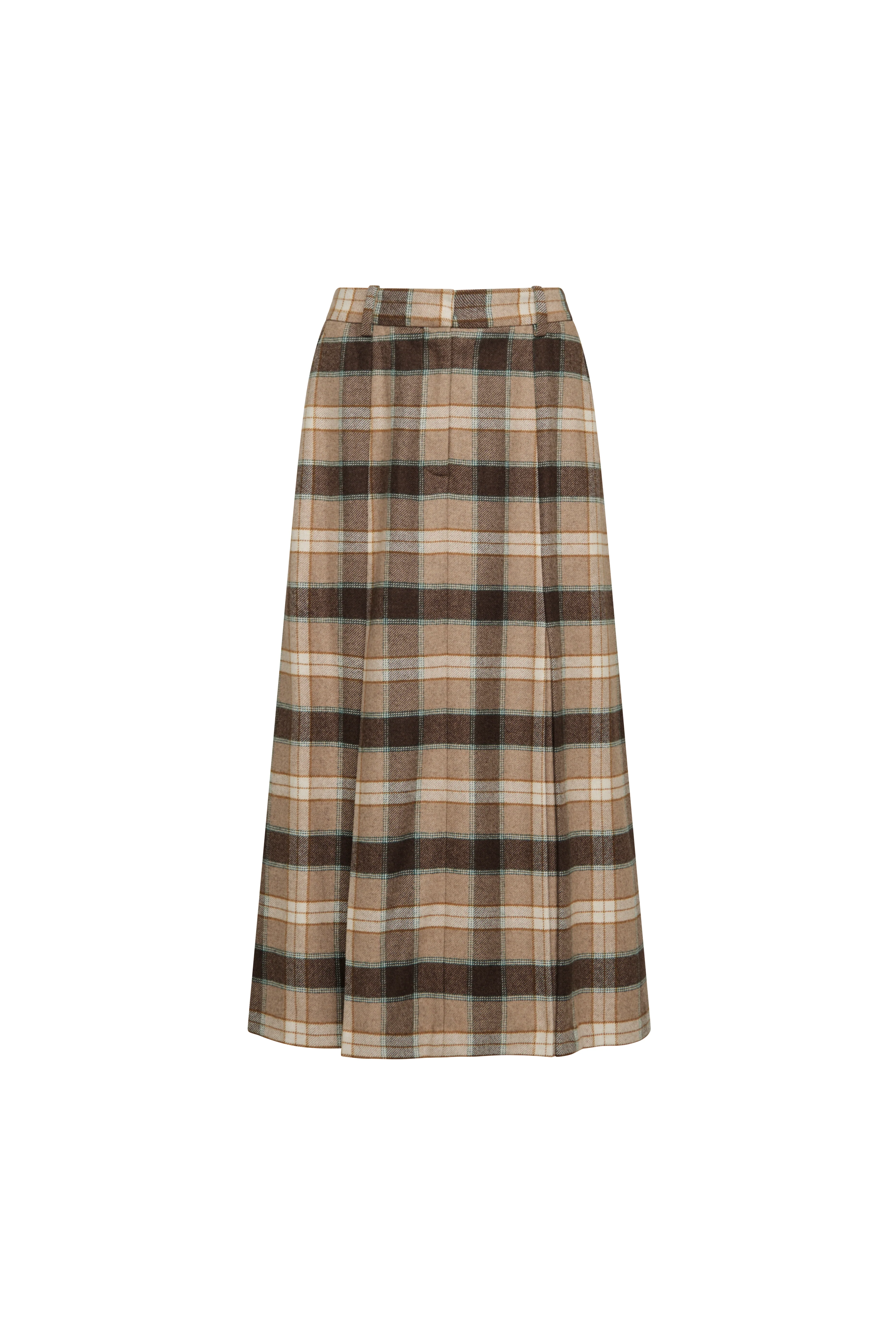 Godet Skirt in Wool | Brown Plaid - Image 6