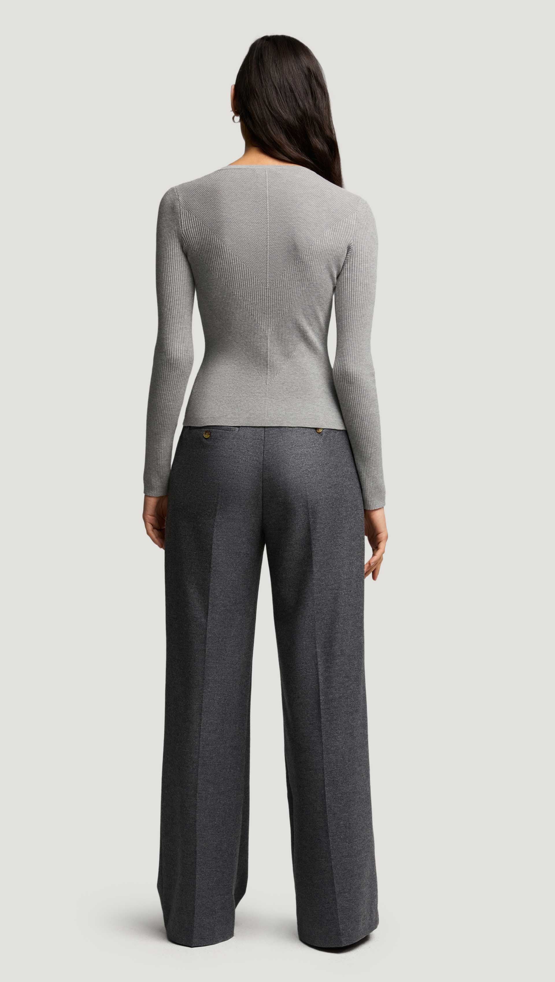 Knit Longsleeve Crew in Stretch Wool | Light Grey - Image 5