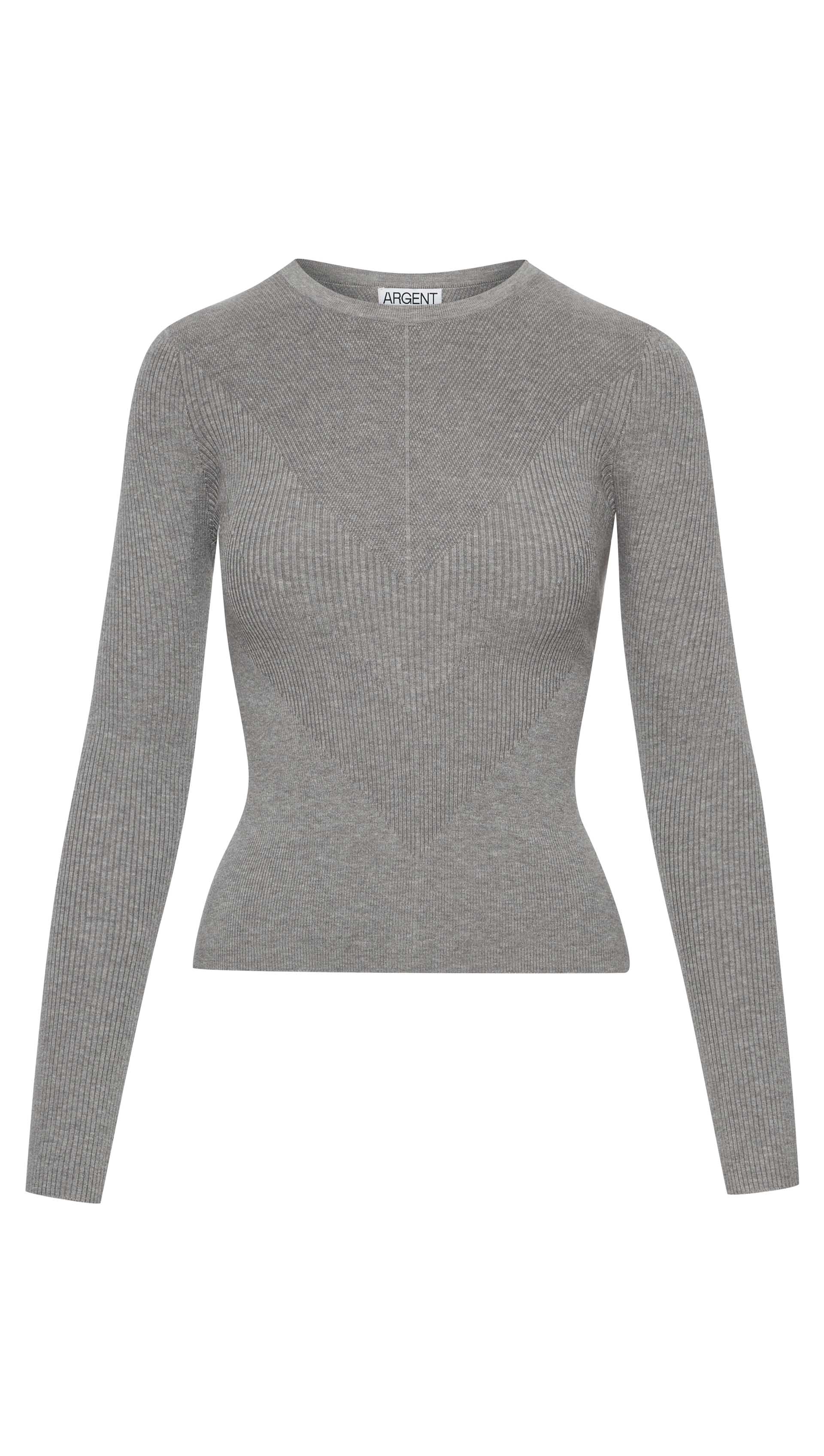 Knit Longsleeve Crew in Stretch Wool | Light Grey - Image 7