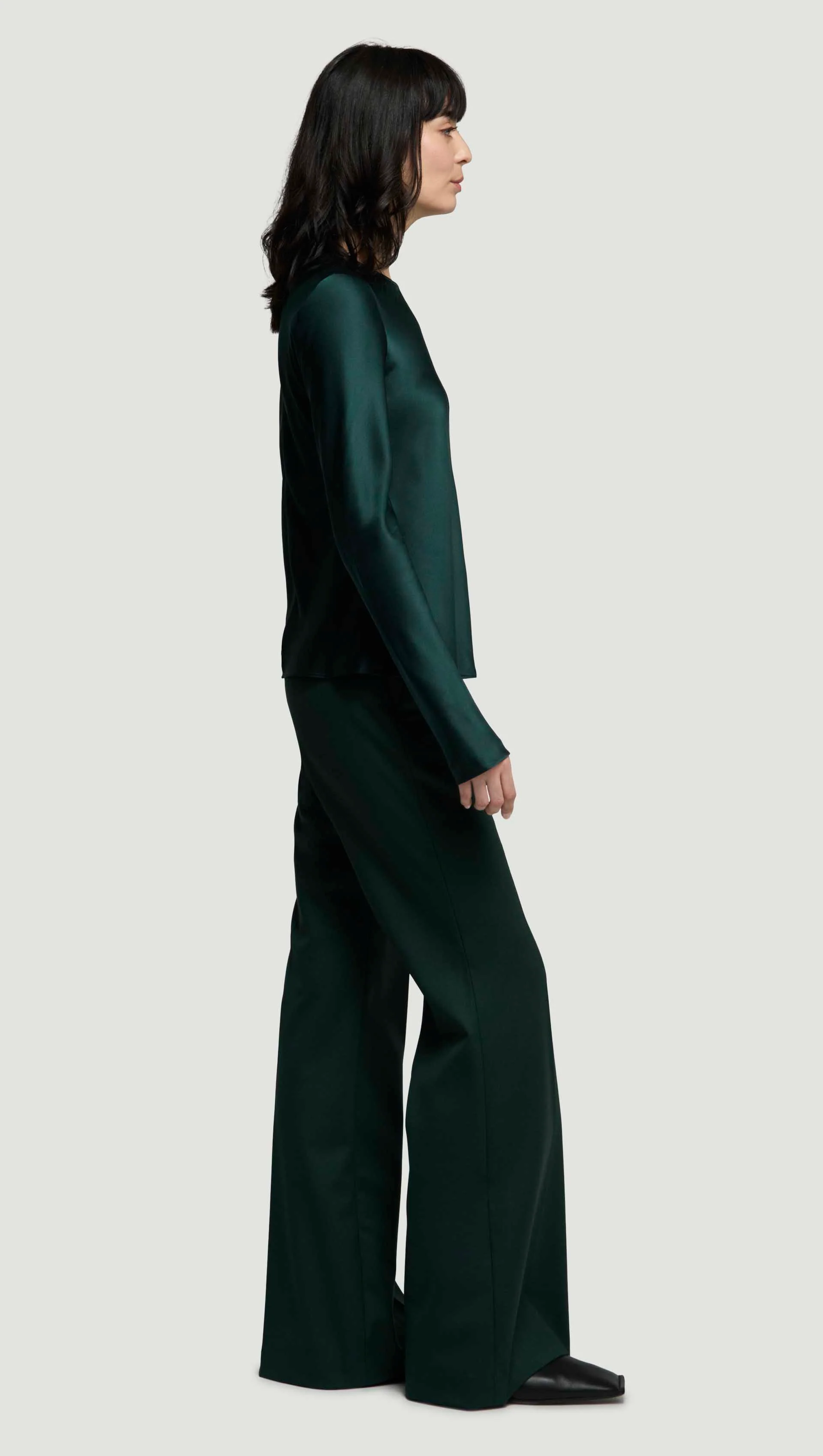 Longsleeve Bias Top in Silk Charmeuse | Deep Forest - Image 4