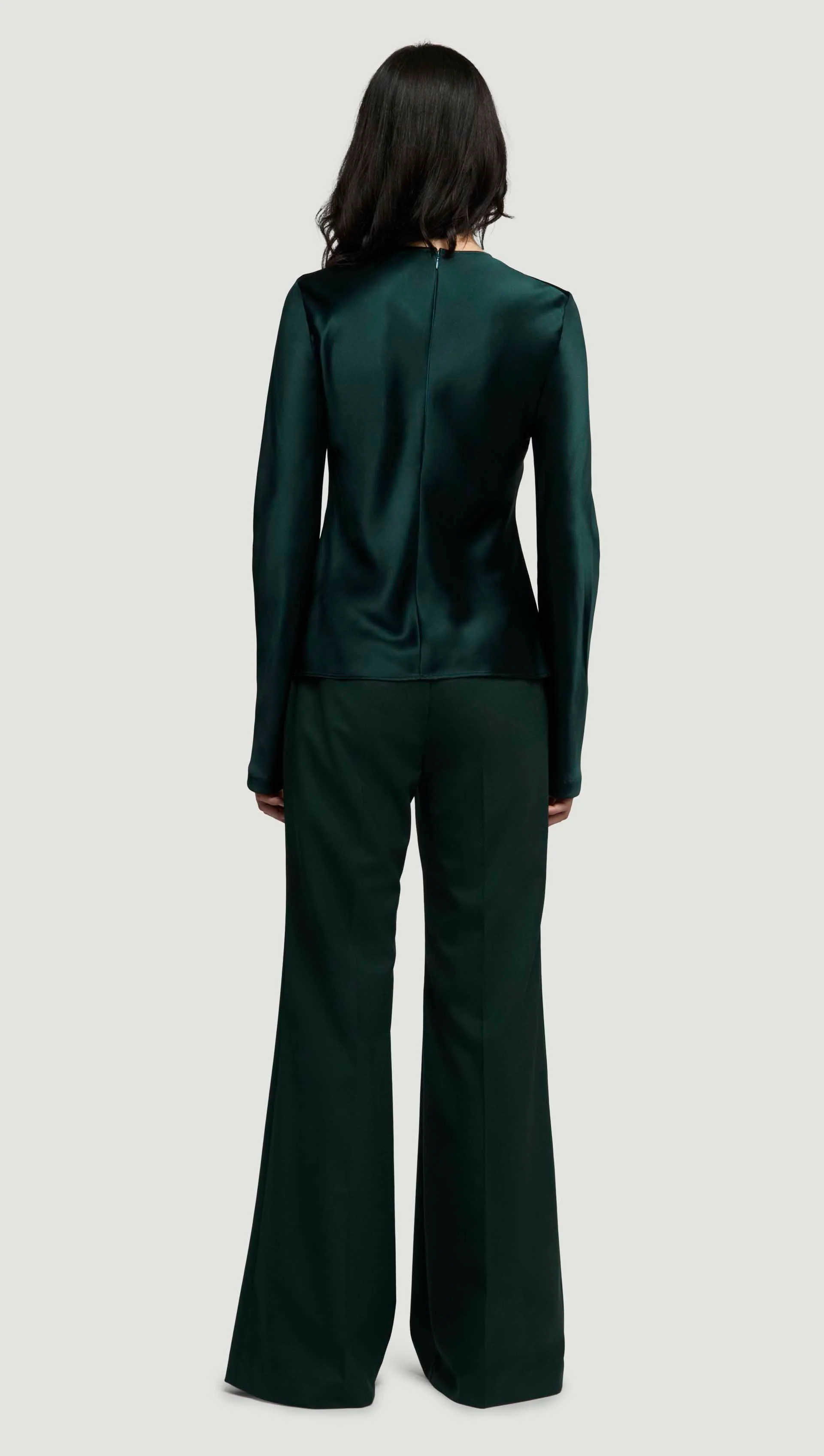 Longsleeve Bias Top in Silk Charmeuse | Deep Forest - Image 5