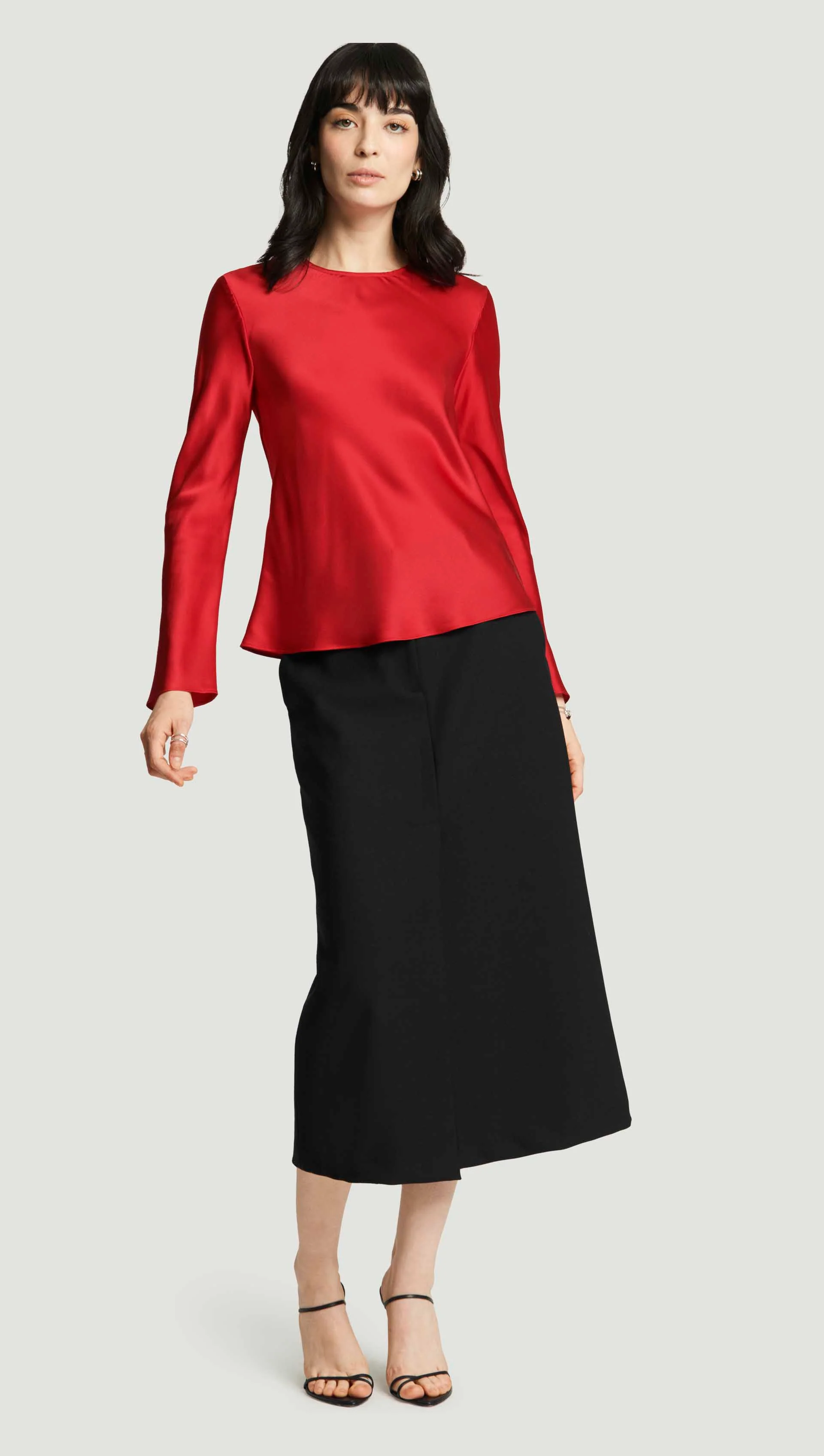 Longsleeve Bias Top in Silk Charmeuse | Ruby Red - Image 3