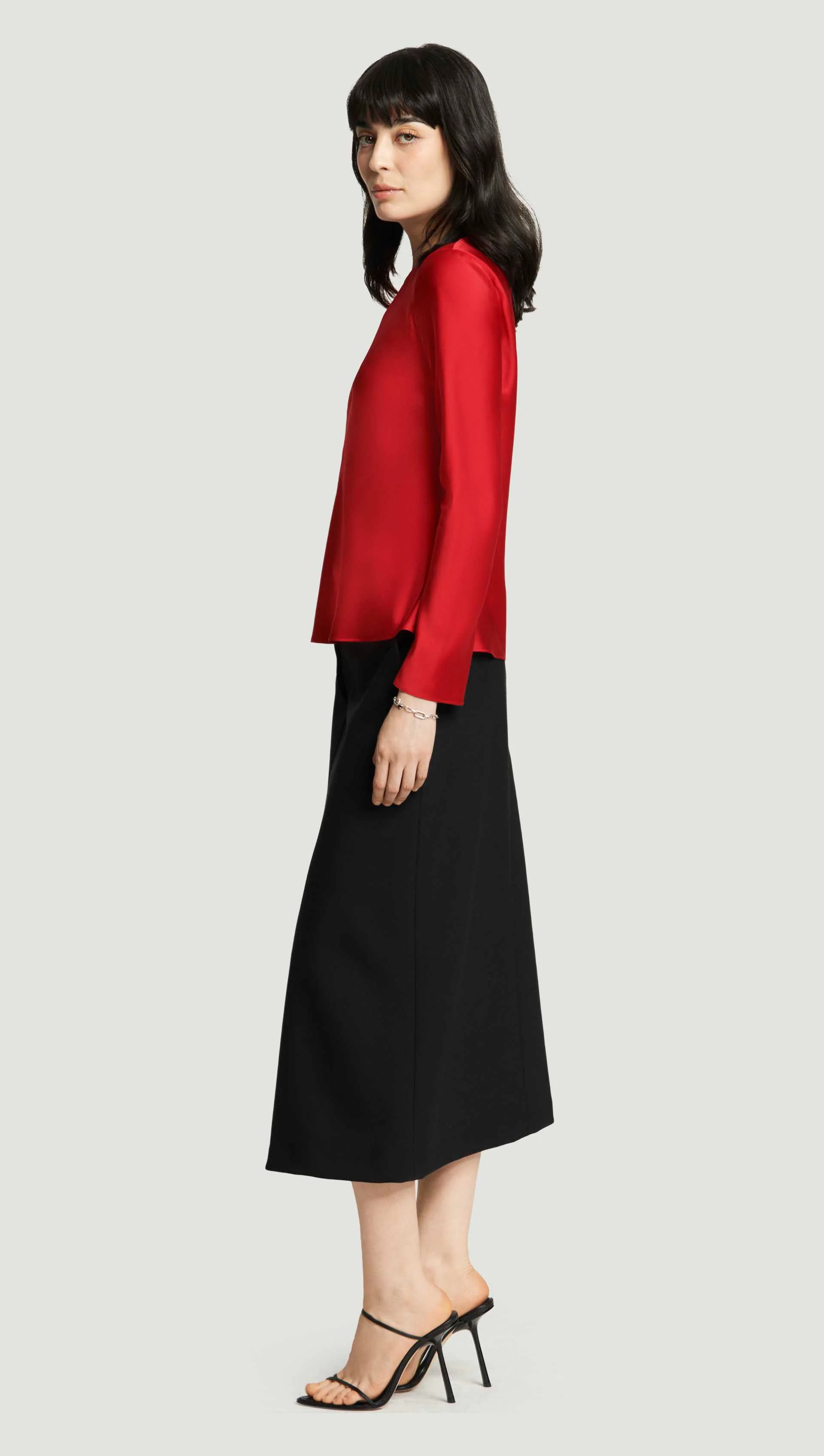Longsleeve Bias Top in Silk Charmeuse | Ruby Red - Image 4
