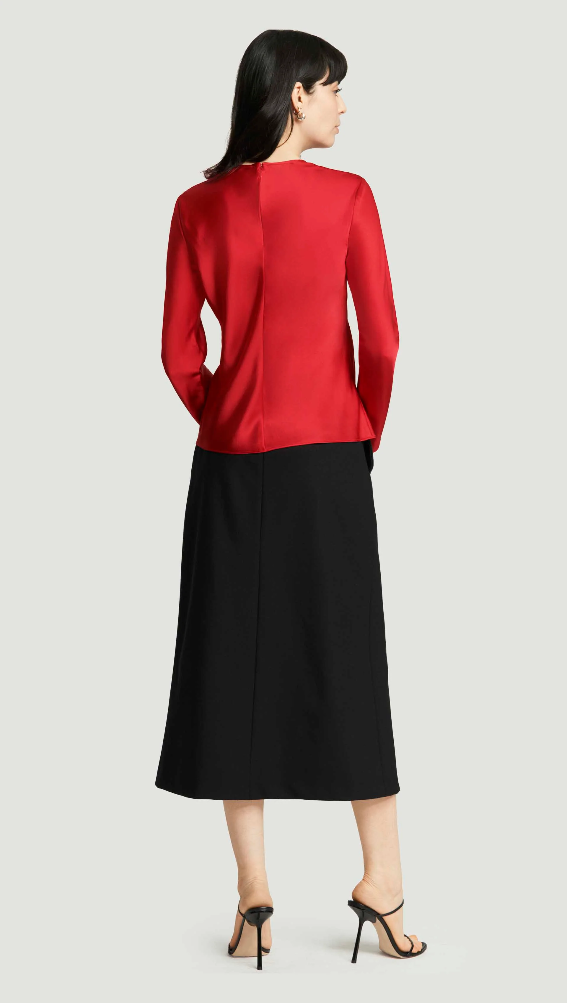 Longsleeve Bias Top in Silk Charmeuse | Ruby Red - Image 5