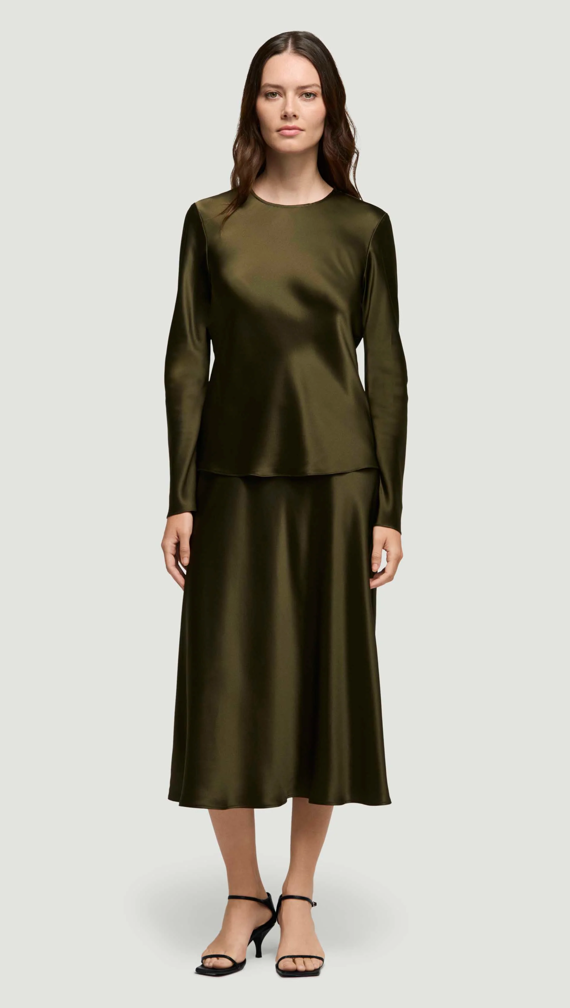 Longsleeve Bias Top in Silk Charmeuse | Basil - Image 3