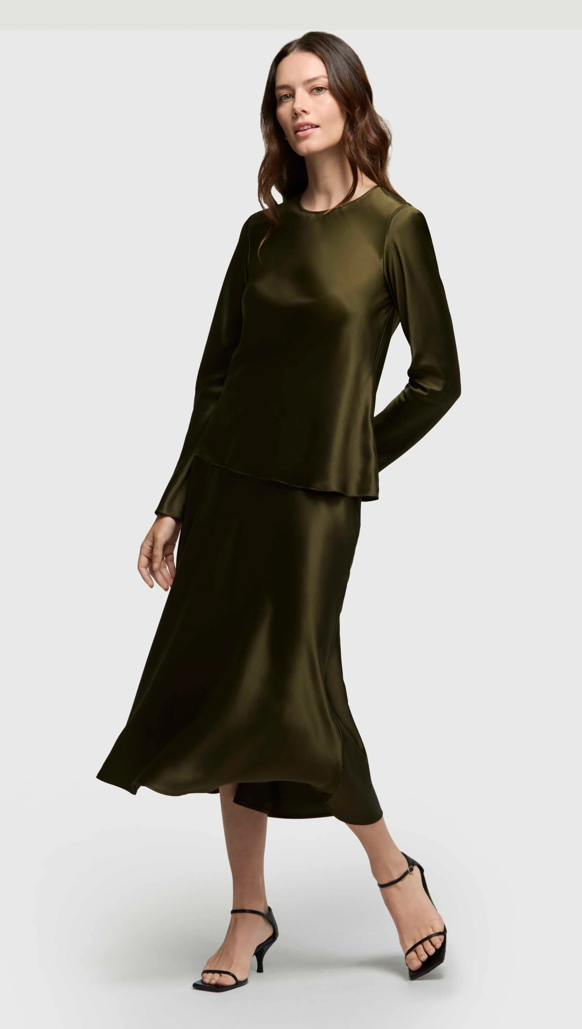 Longsleeve Bias Top in Silk Charmeuse | Basil - Image 4