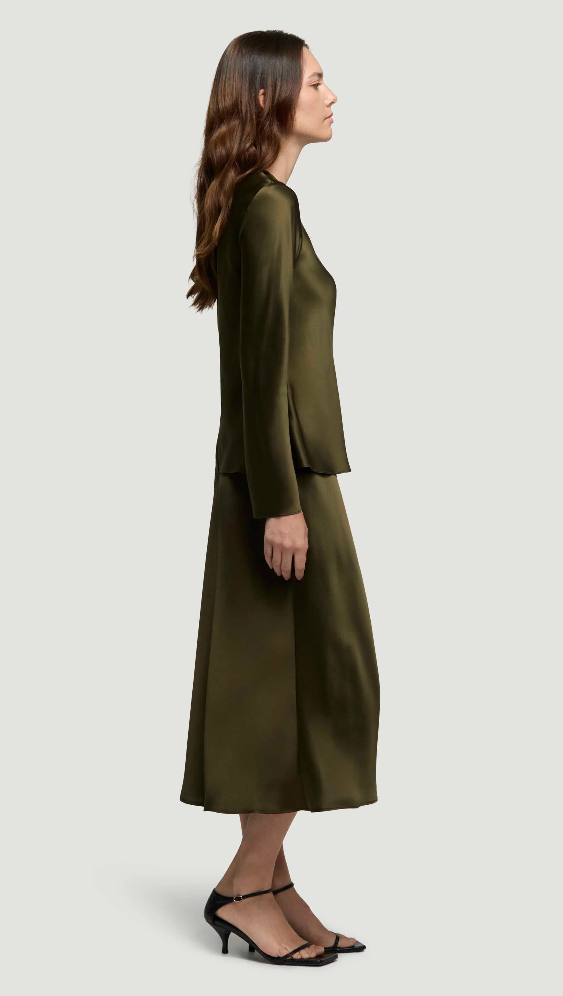 Longsleeve Bias Top in Silk Charmeuse | Basil - Image 5