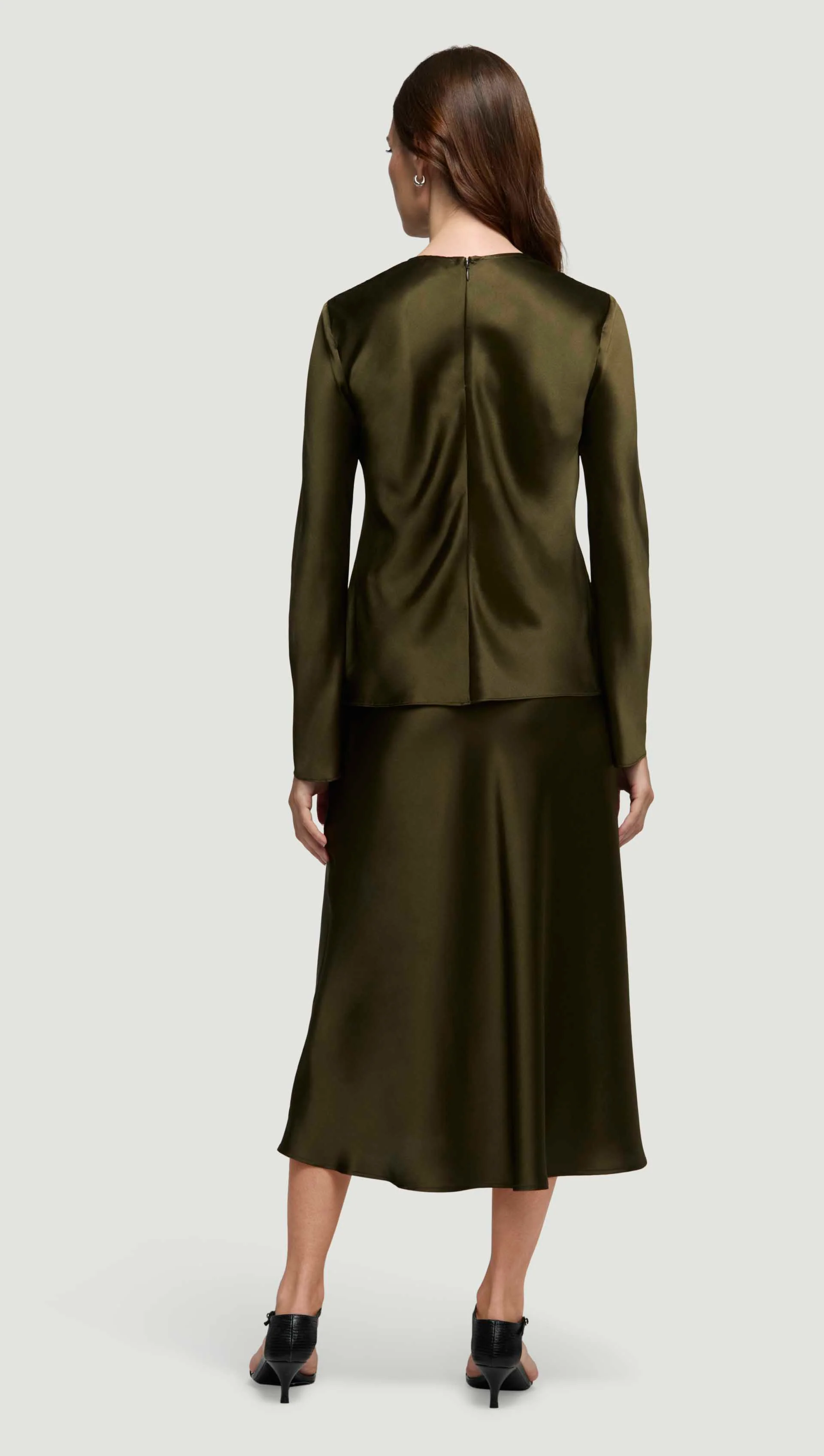 Longsleeve Bias Top in Silk Charmeuse | Basil - Image 6