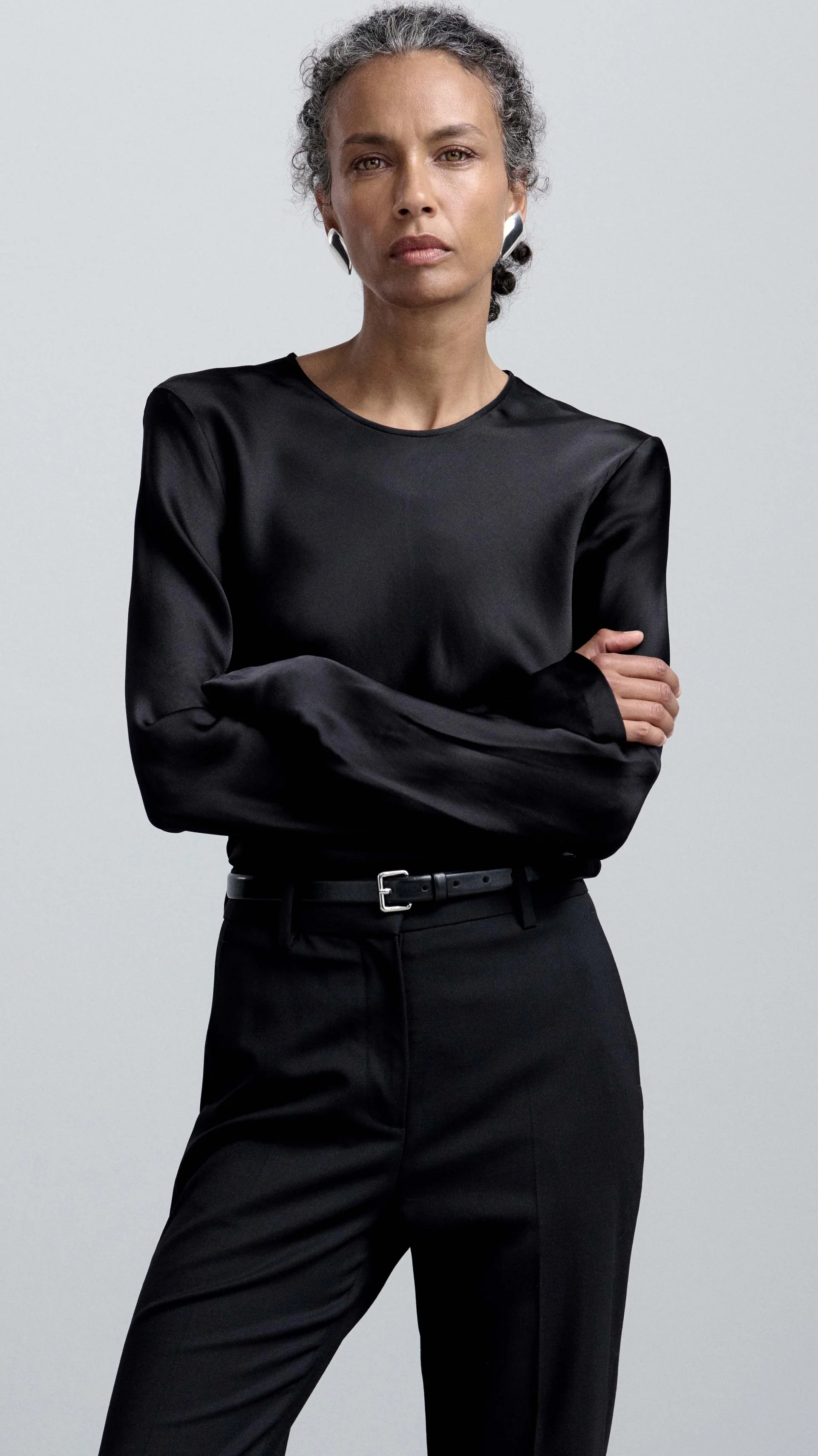 Longsleeve Bias Top in Viscose Satin | Black - Image 6