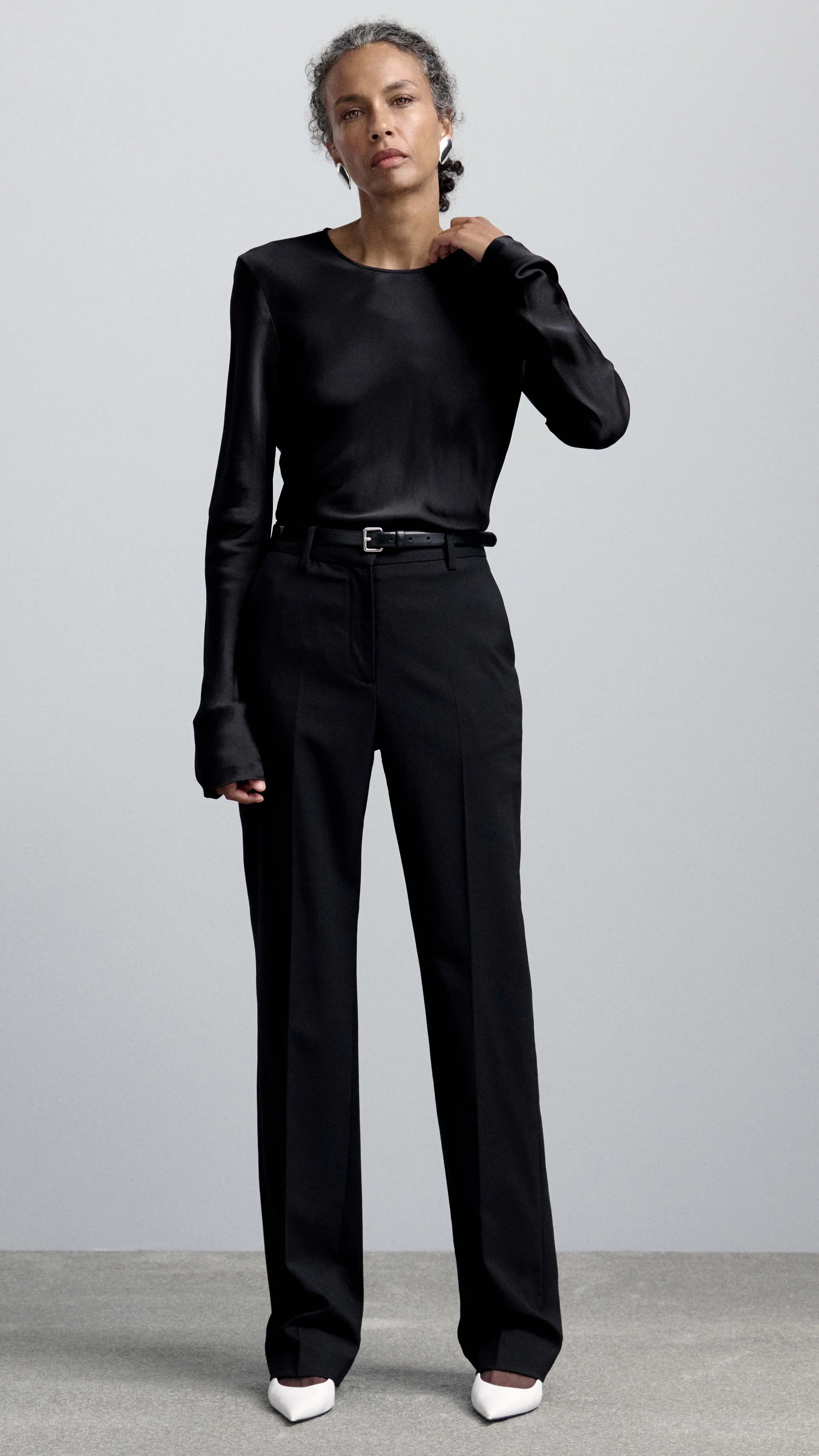 Longsleeve Bias Top in Viscose Satin | Black - Image 7