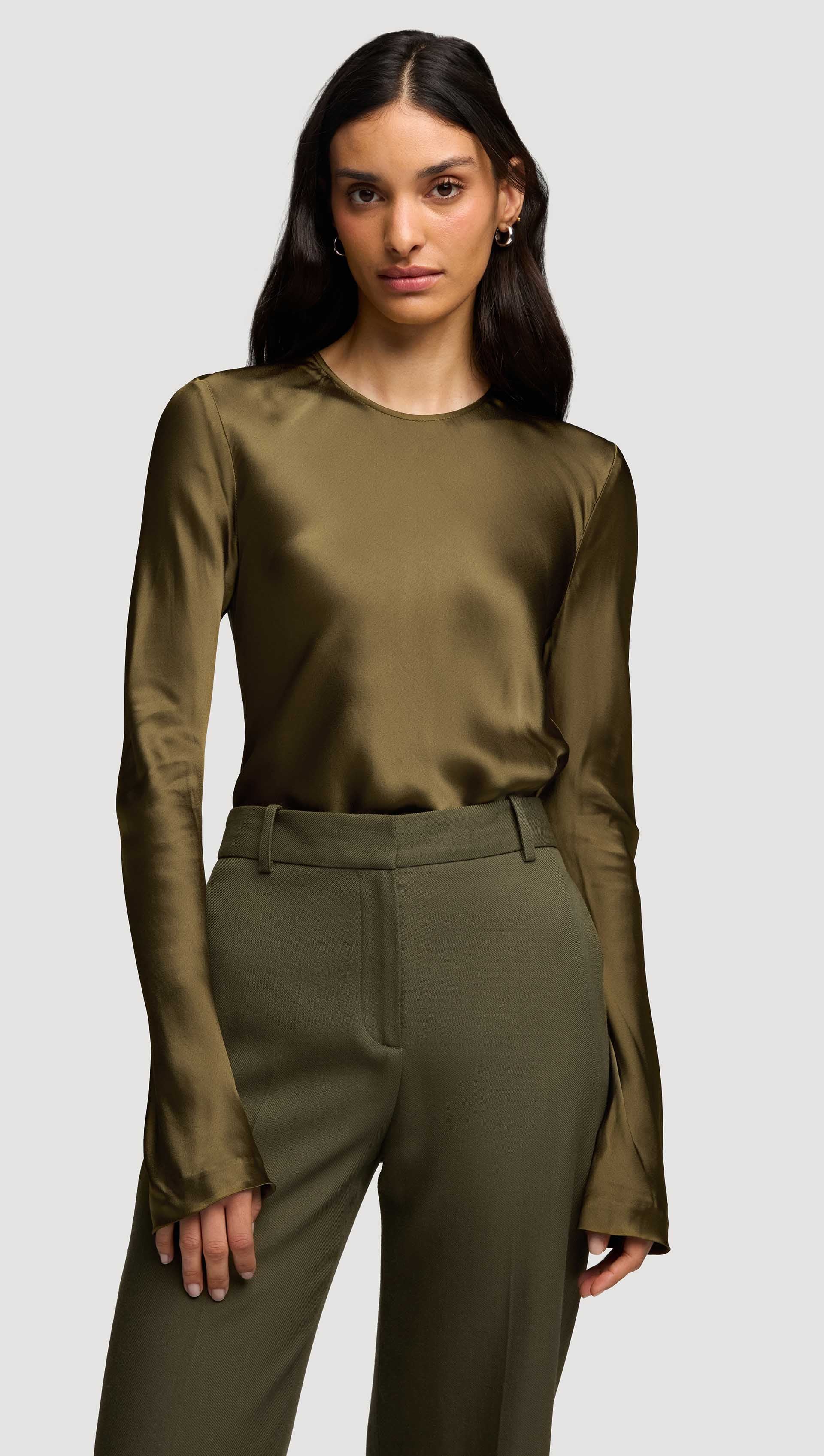 Colorway Longsleeve Bias Top in Viscose Satin