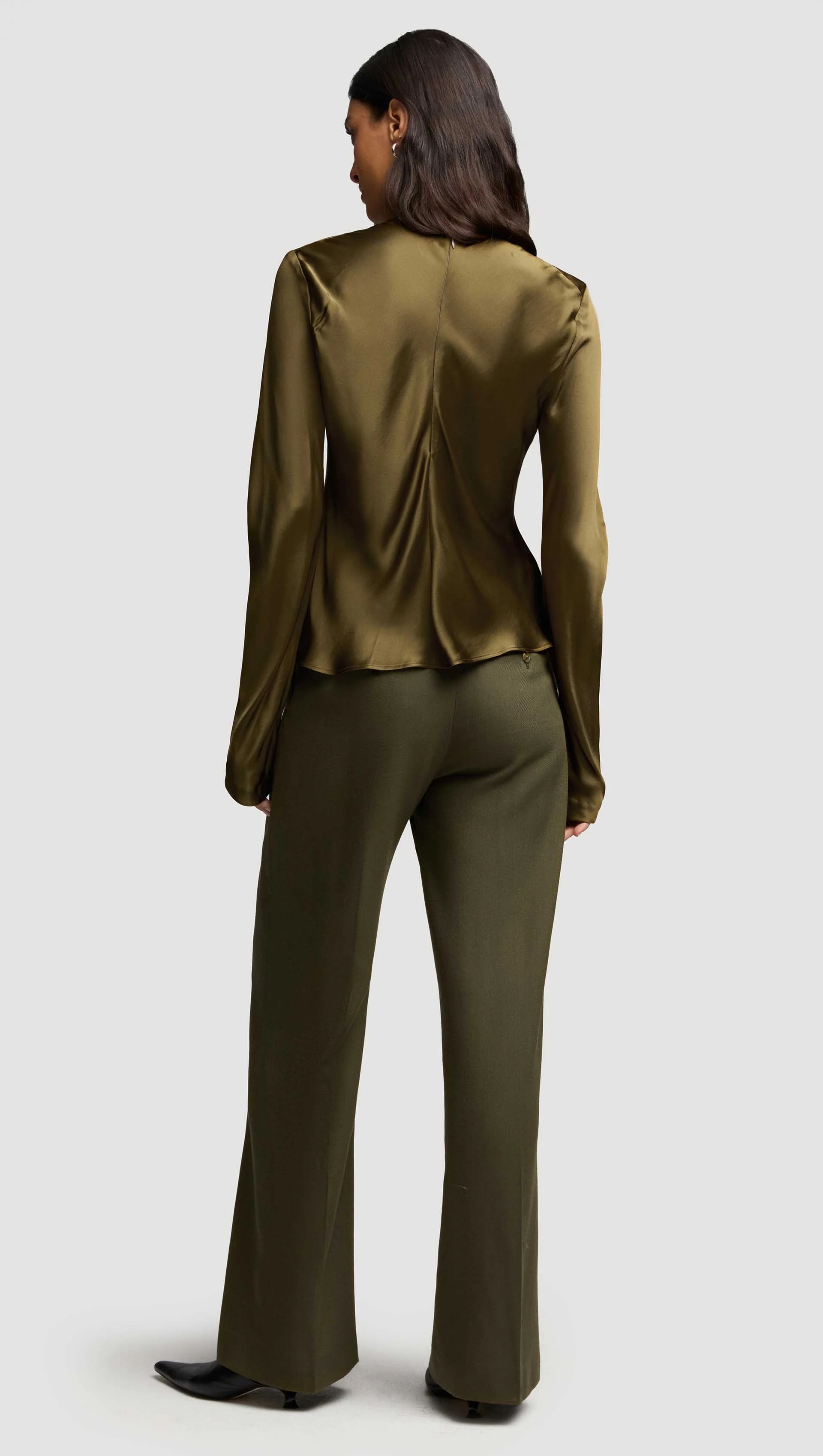 Longsleeve Bias Top in Viscose Satin | Olive - Image 4