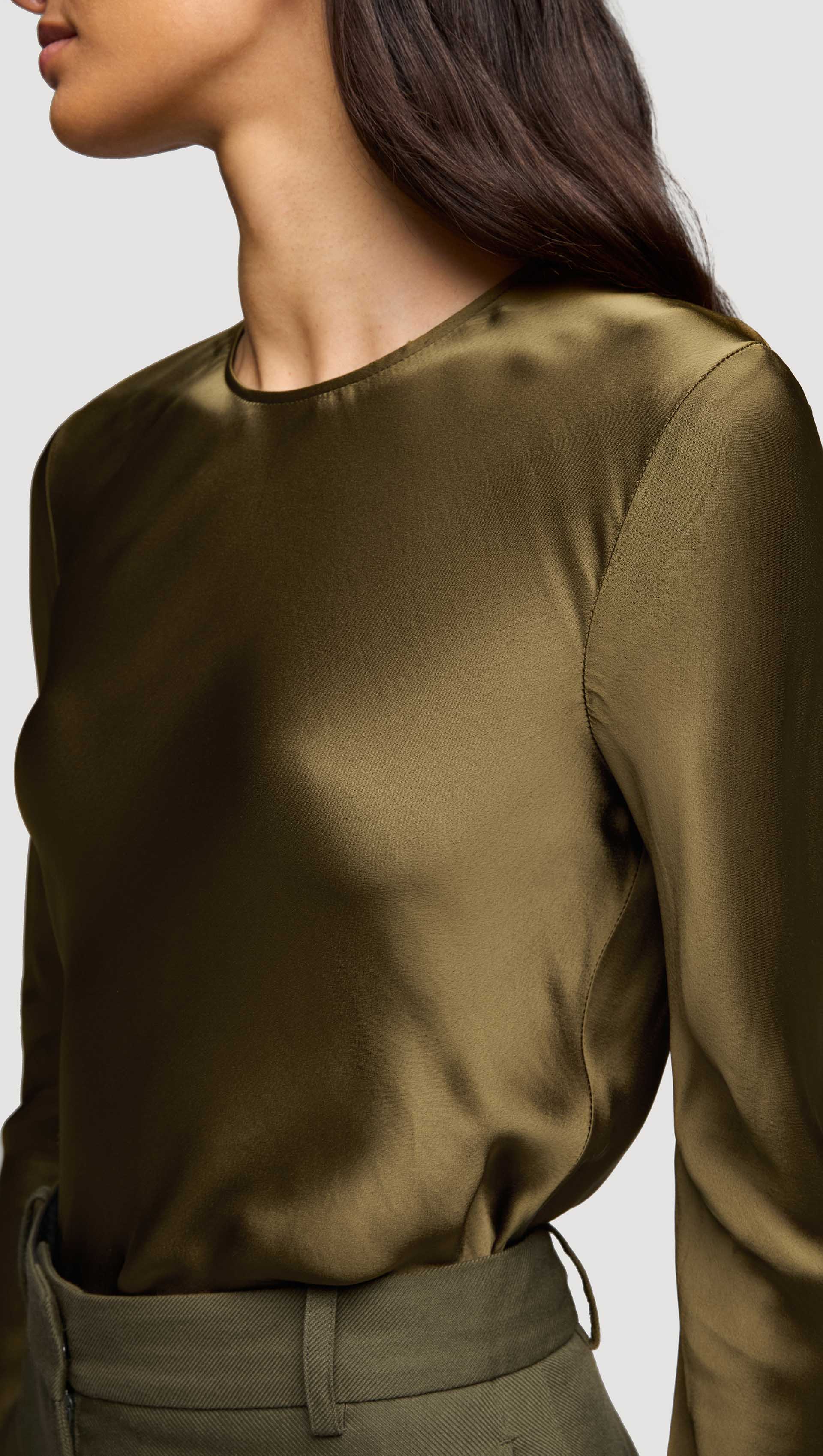 Longsleeve Bias Top in Viscose Satin | Olive - Image 5